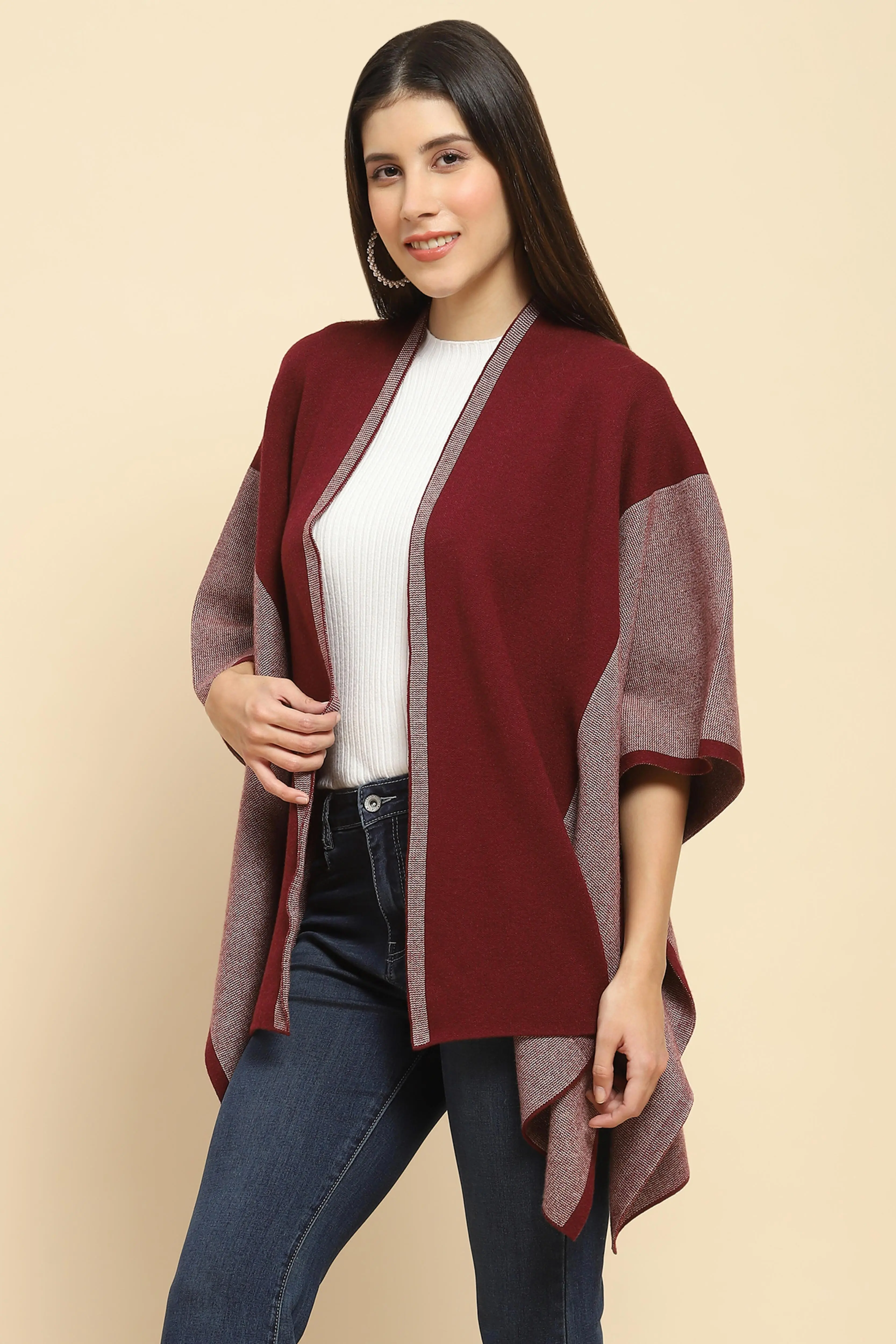 Maroon Wool Blend Winter Shrug - Image 2