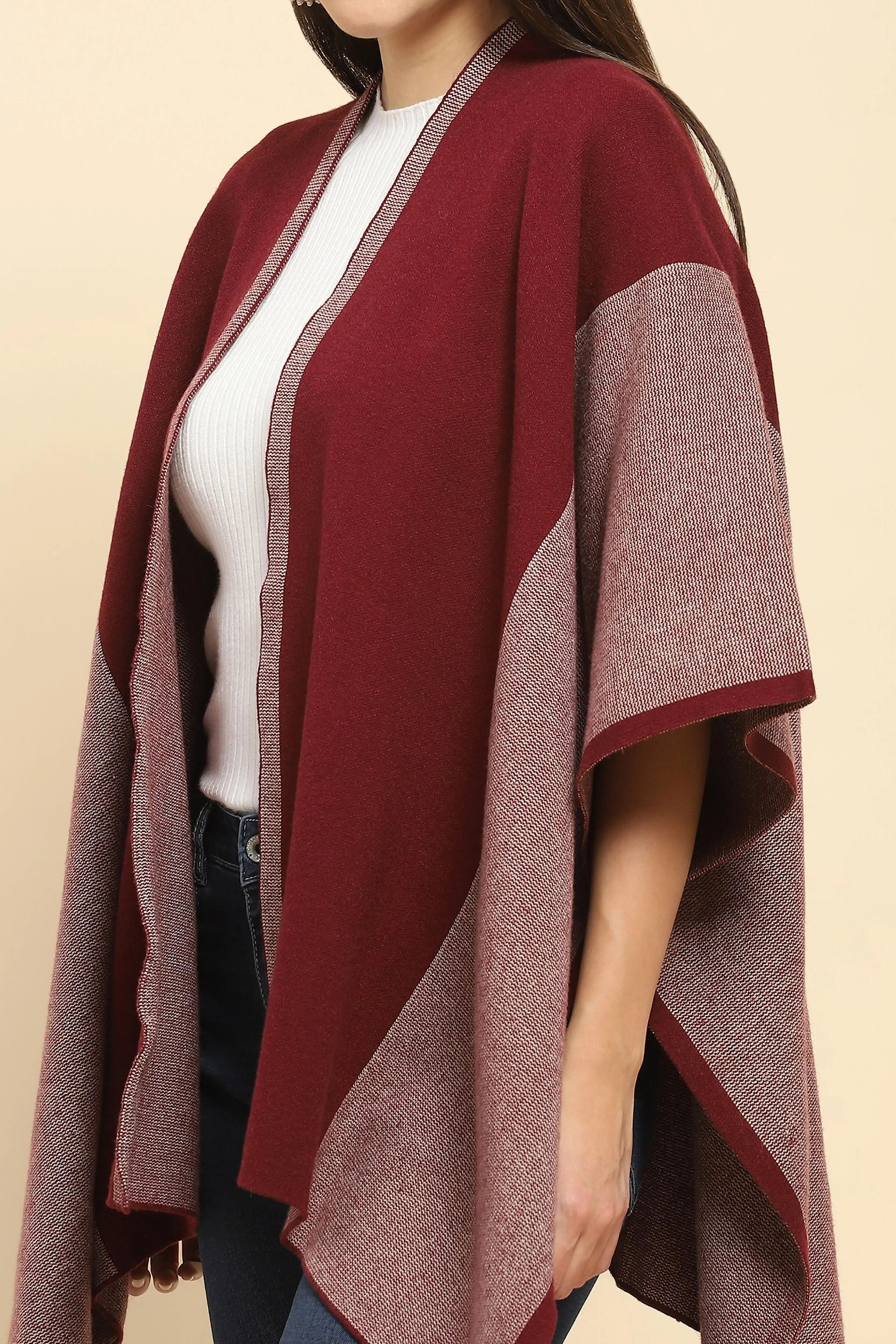 Maroon Wool Blend Winter Shrug - Image 5