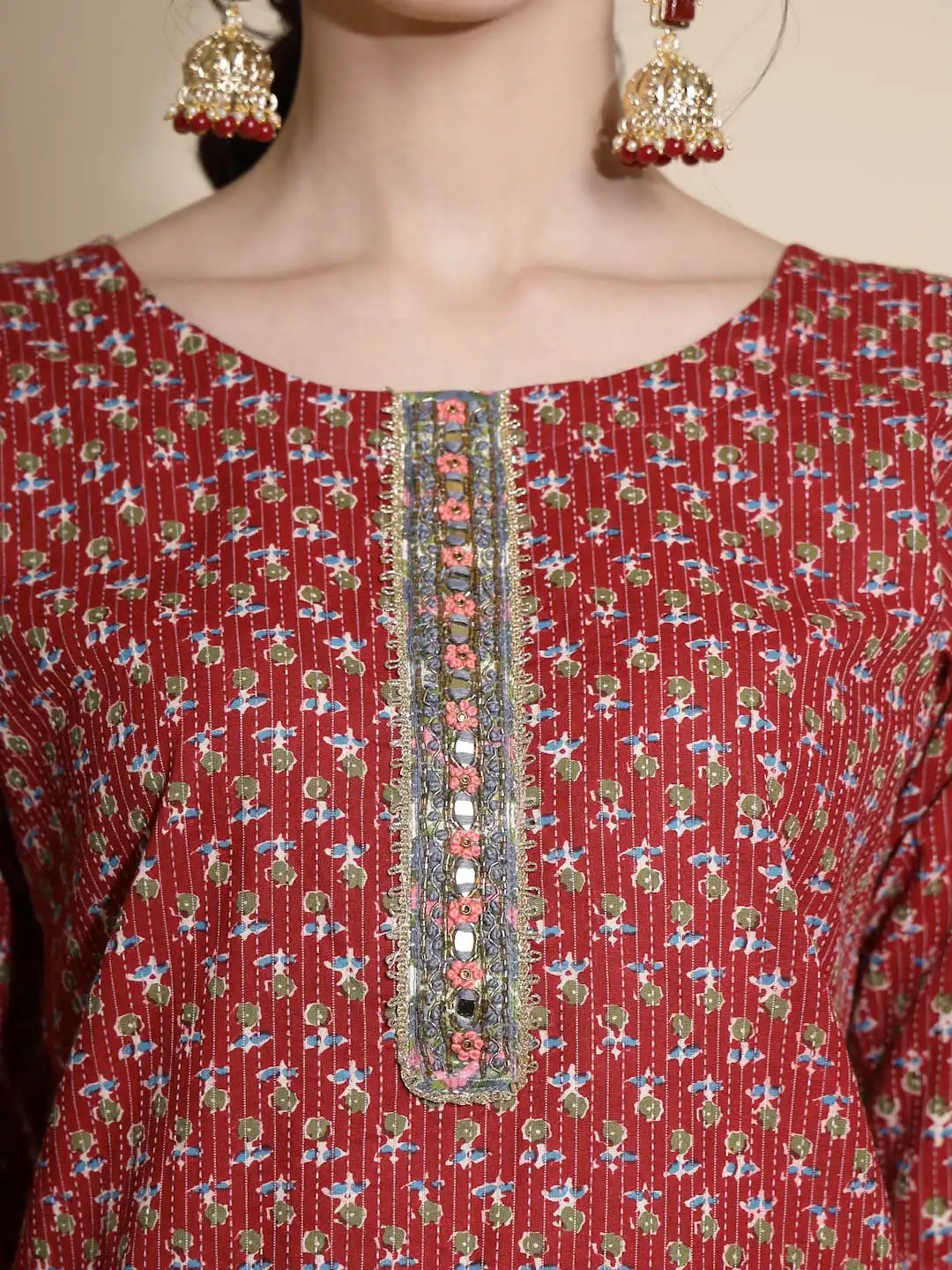 Maroon Printed Cotton Blend Kurta - Image 6