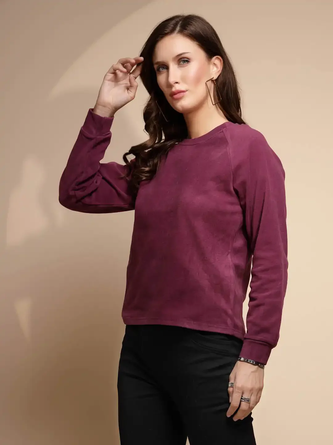 Maroon Round Neck Acrylic Night Suit - Image 3