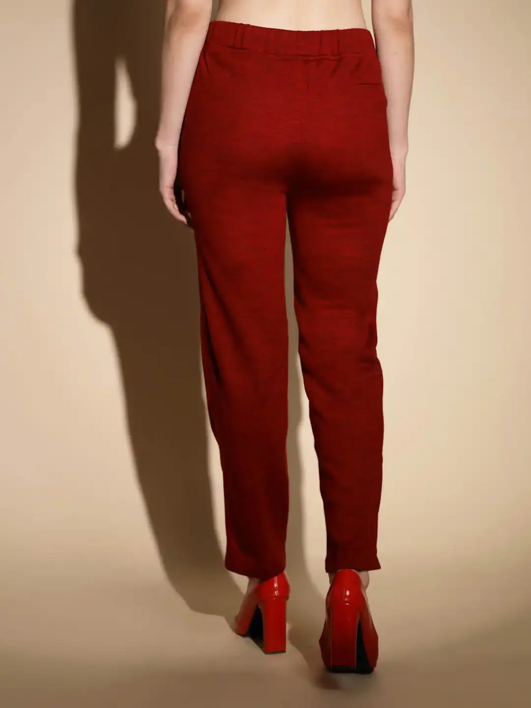 Maroon Solid Straight Cut Low Rise Pants - Image 6