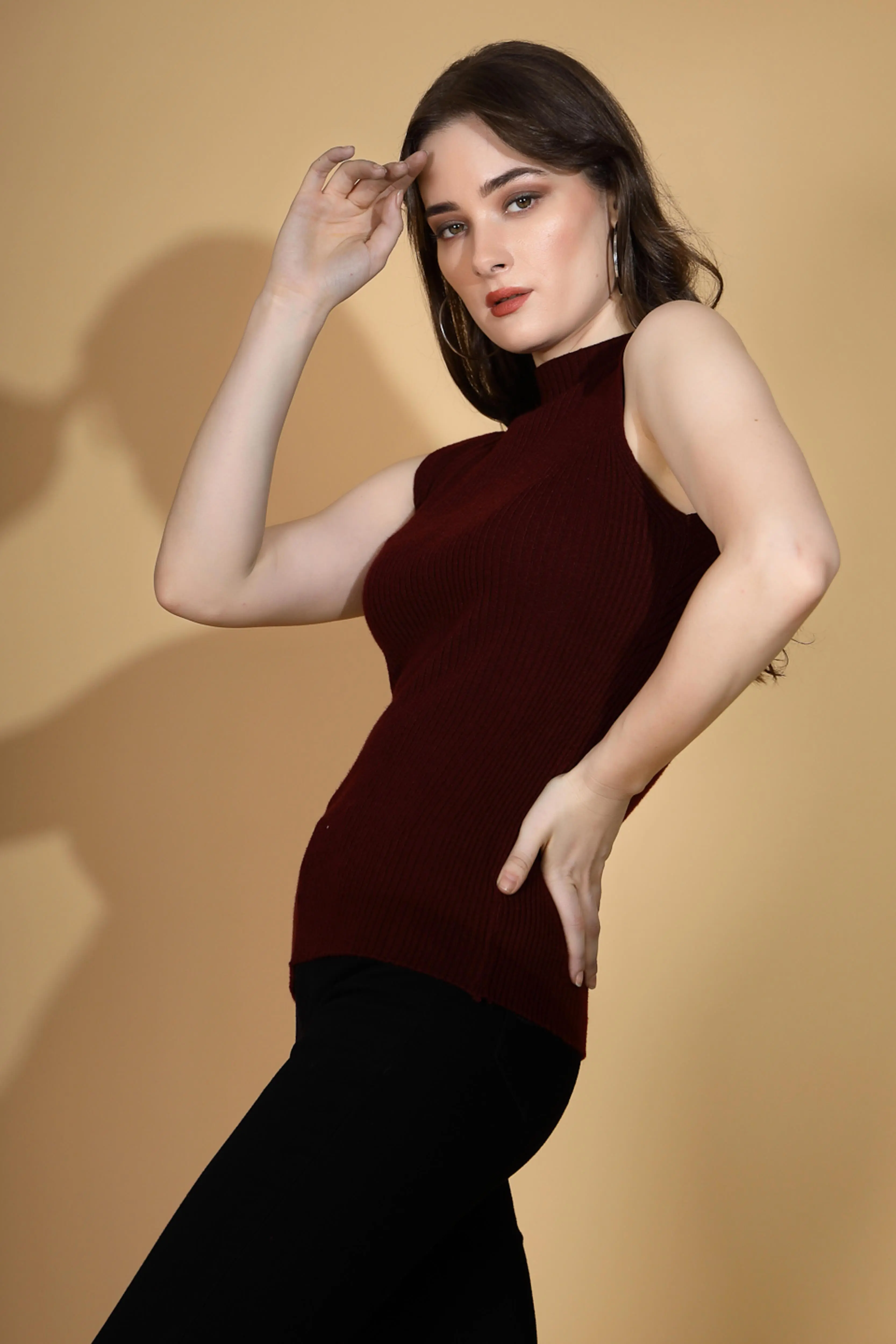 Maroon Stretchable Knit Skivvy Top - Image 10