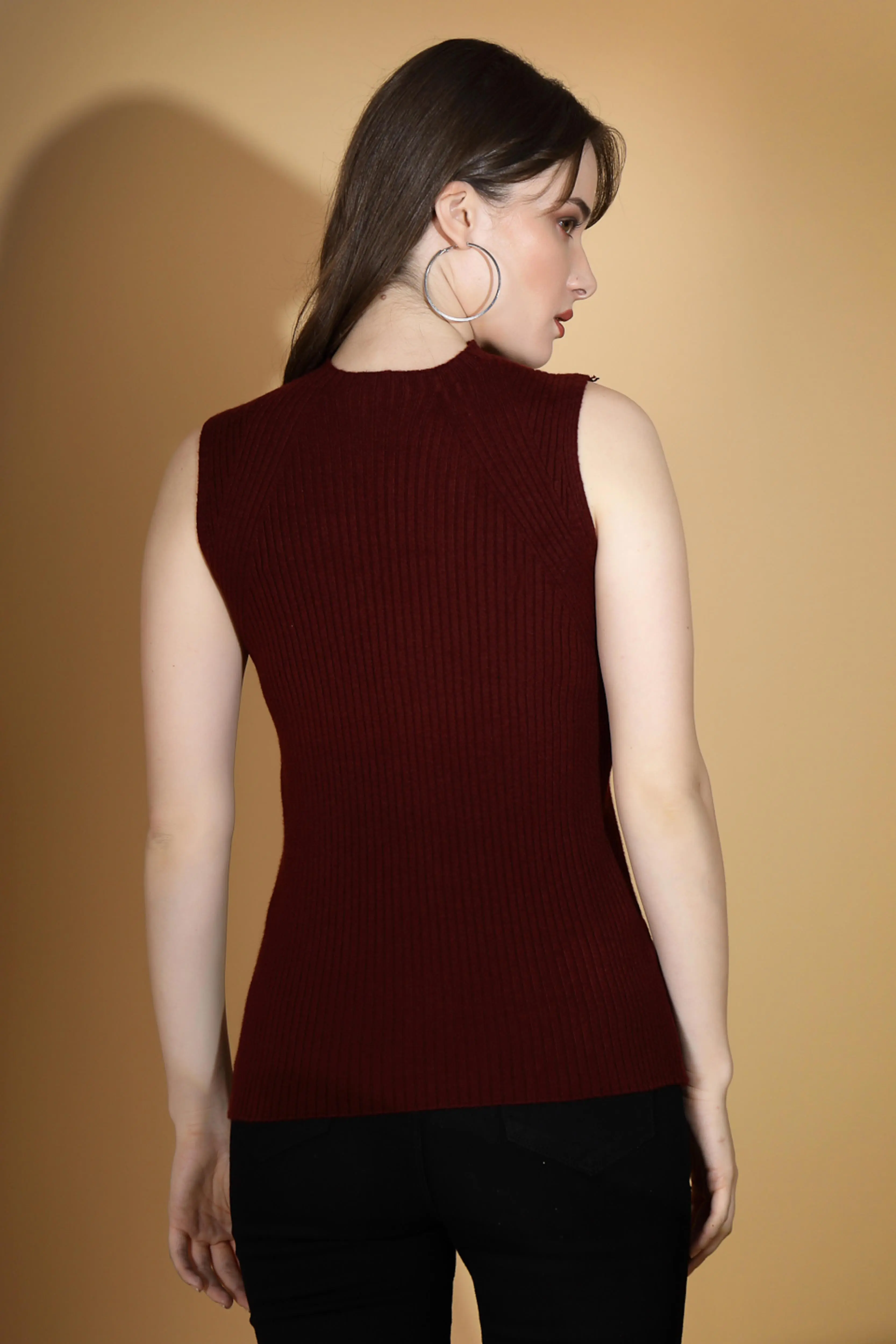 Maroon Stretchable Knit Skivvy Top - Image 4