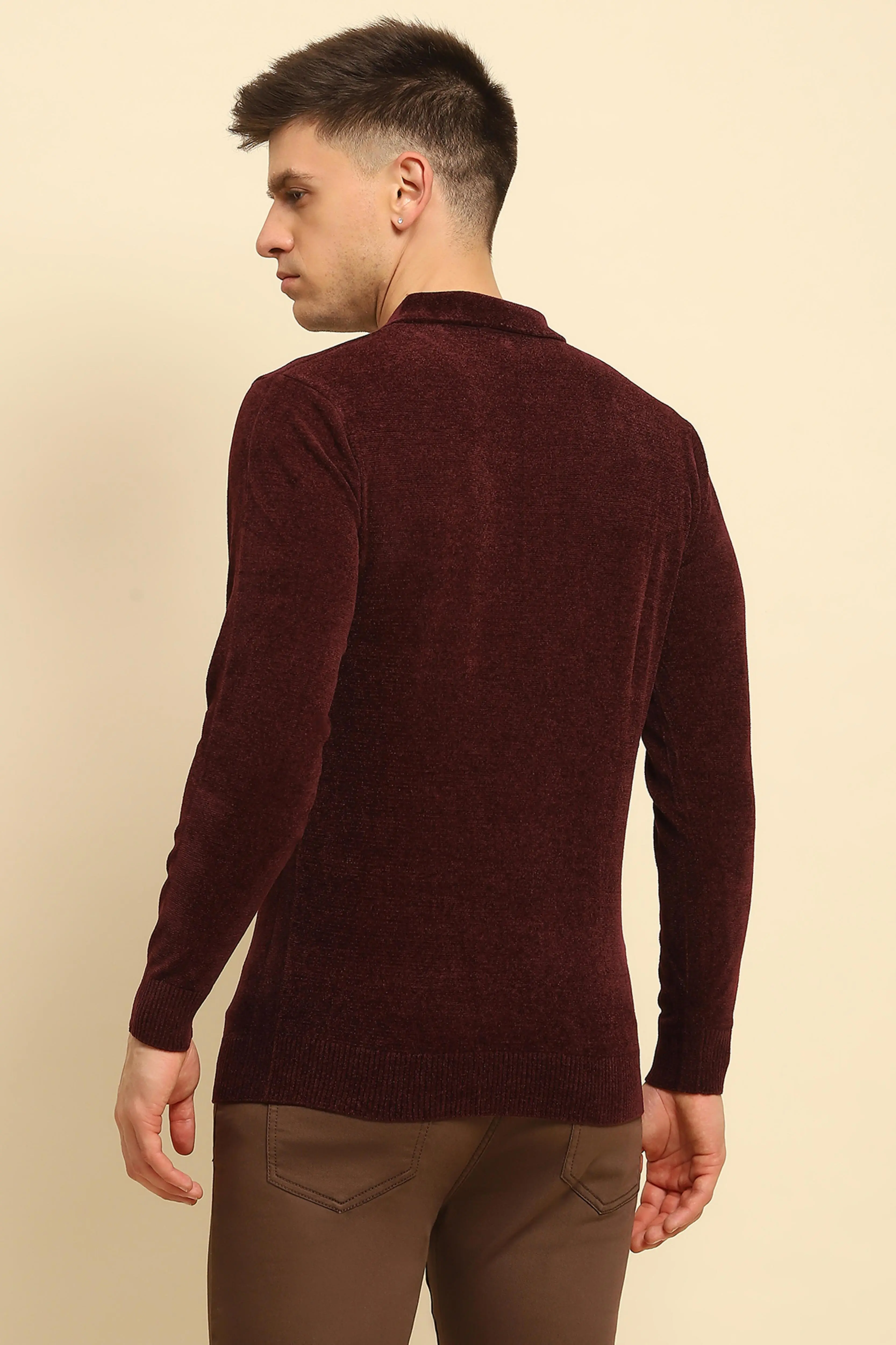 Maroon Velvet Solid Pullover - Image 4