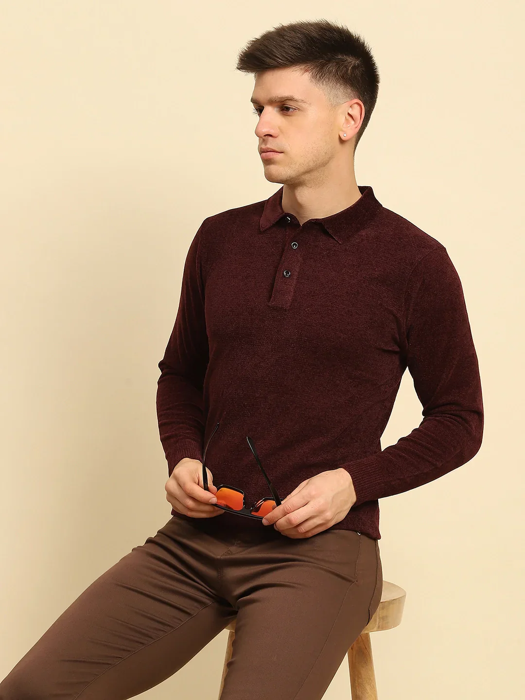 Maroon Velvet Solid Pullover - Image 8