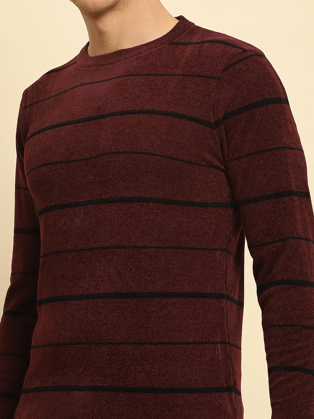 Maroon Velvet Blend Striped Pullover - Image 9
