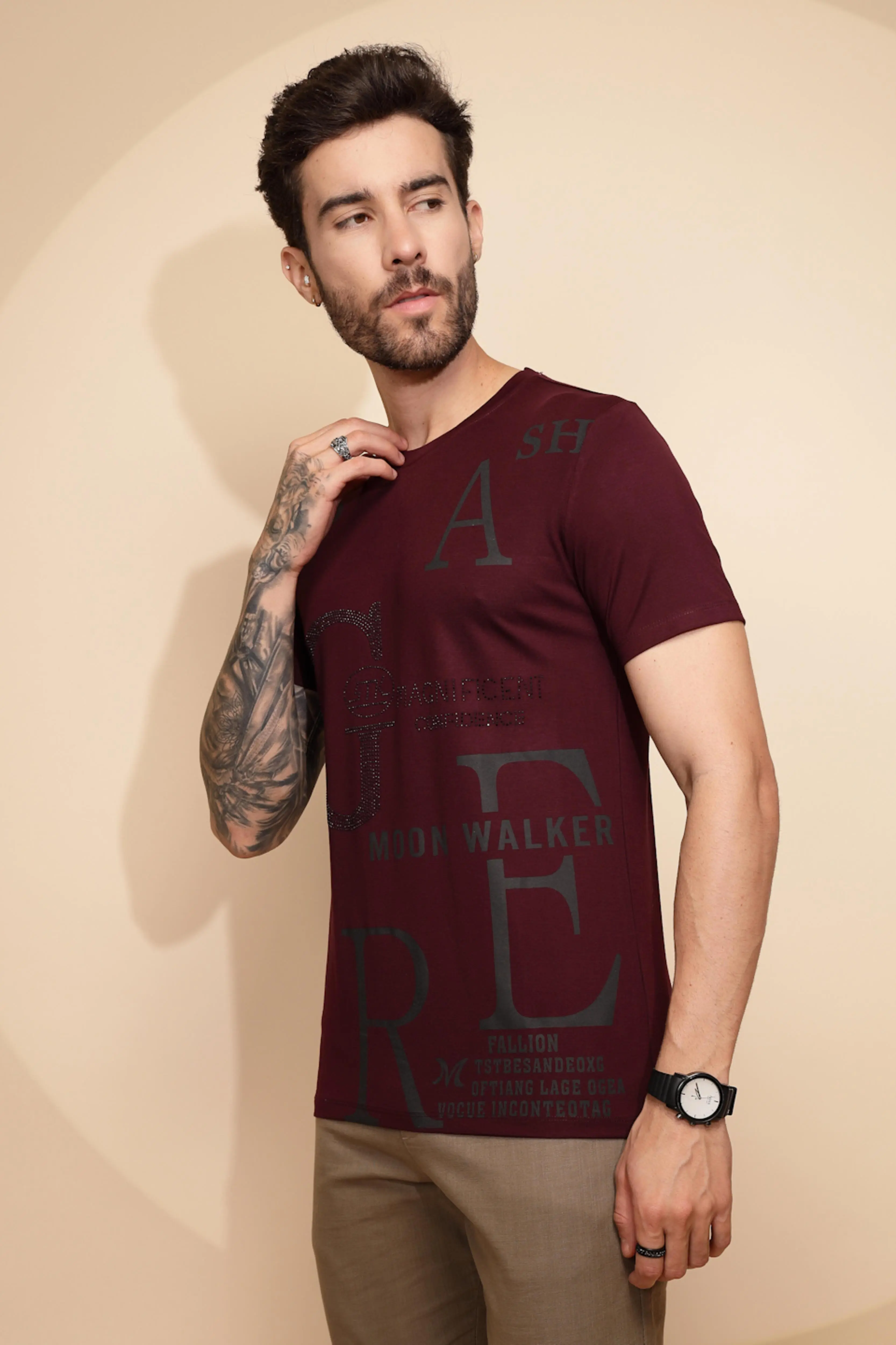 Maroon Viscose Blend T-Shirt - Image 2