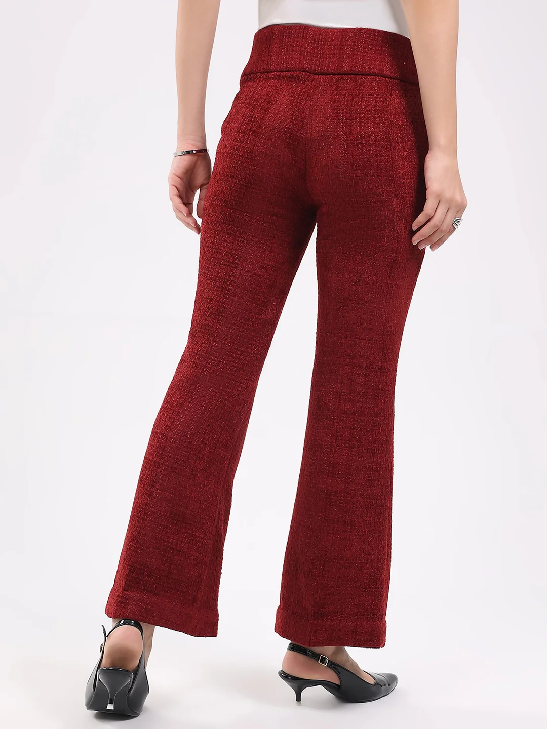 Maroon Wool Blend Bootcut Trousers - Image 8