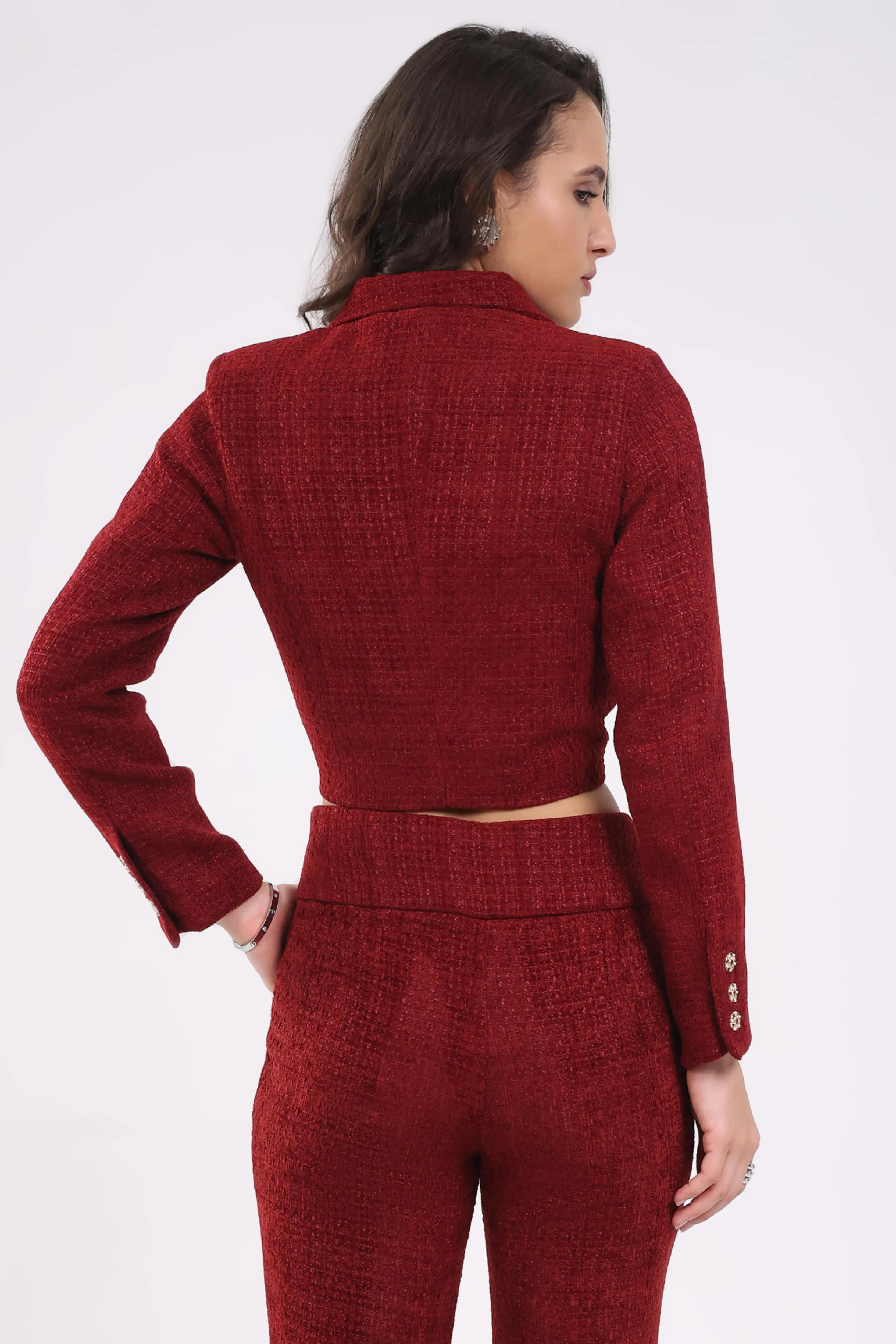 Maroon Wool Blend Crop Jacket - Image 5
