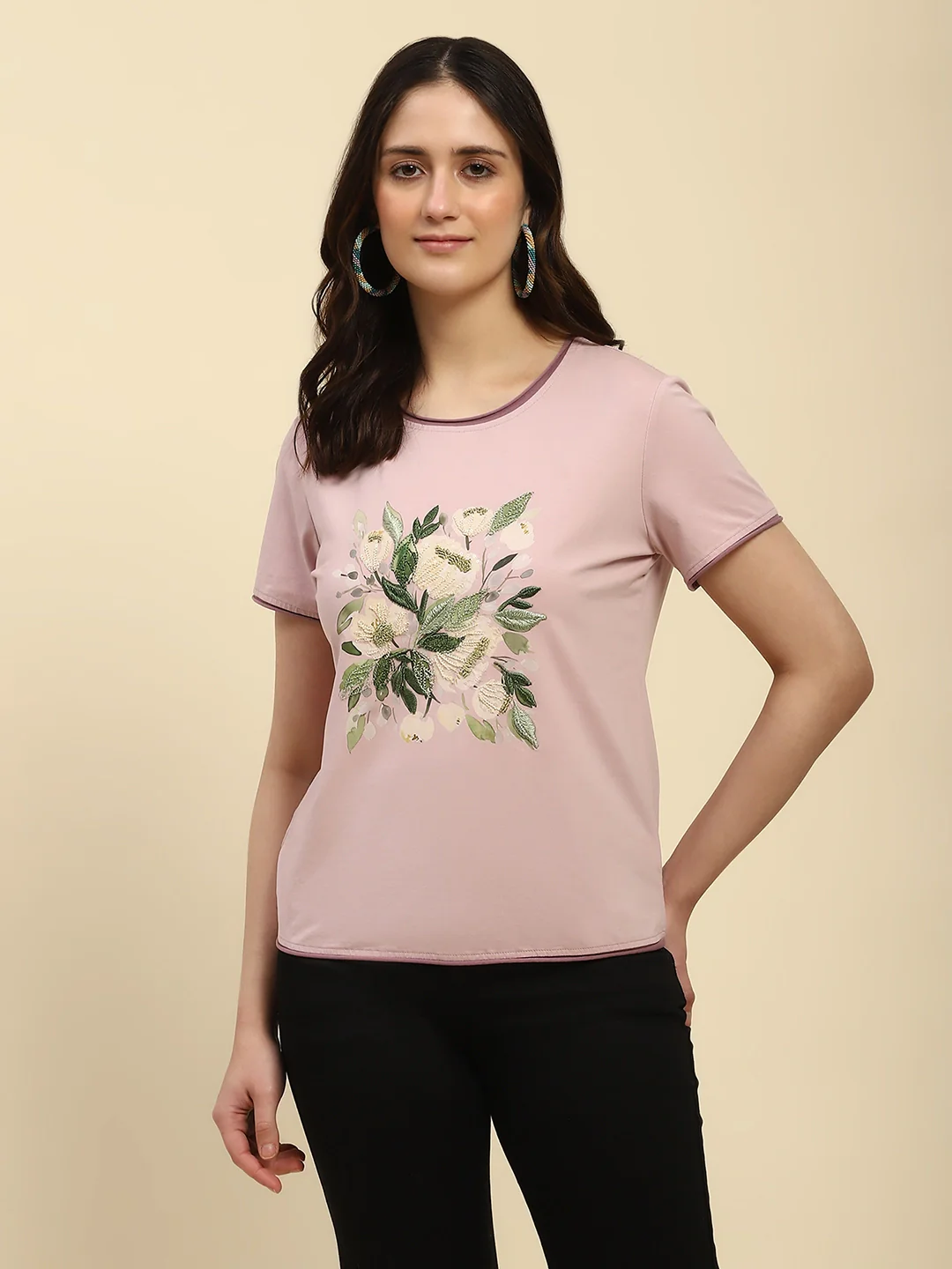 Mauve Embroidered Cotton Top - Image 12