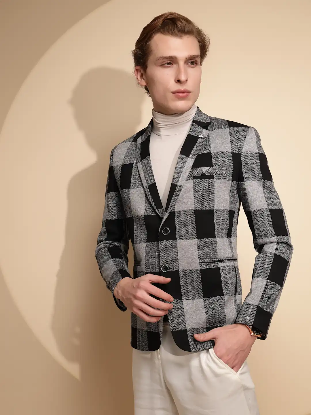 Black Color Block Full Sleeve Collar Neck cotton Blazer - Image 9