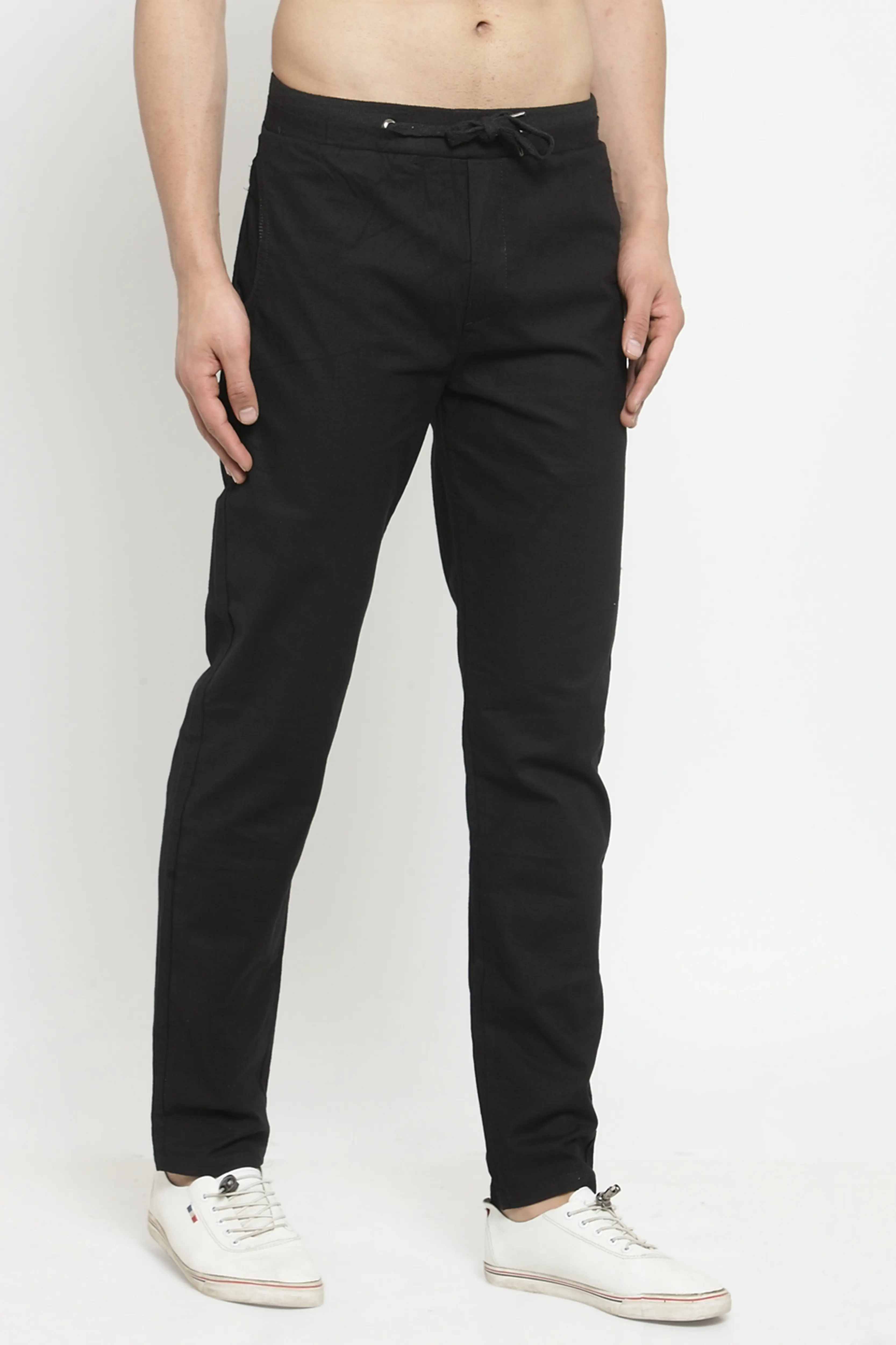 Black Solid Cotton Linen Lower - Image 3