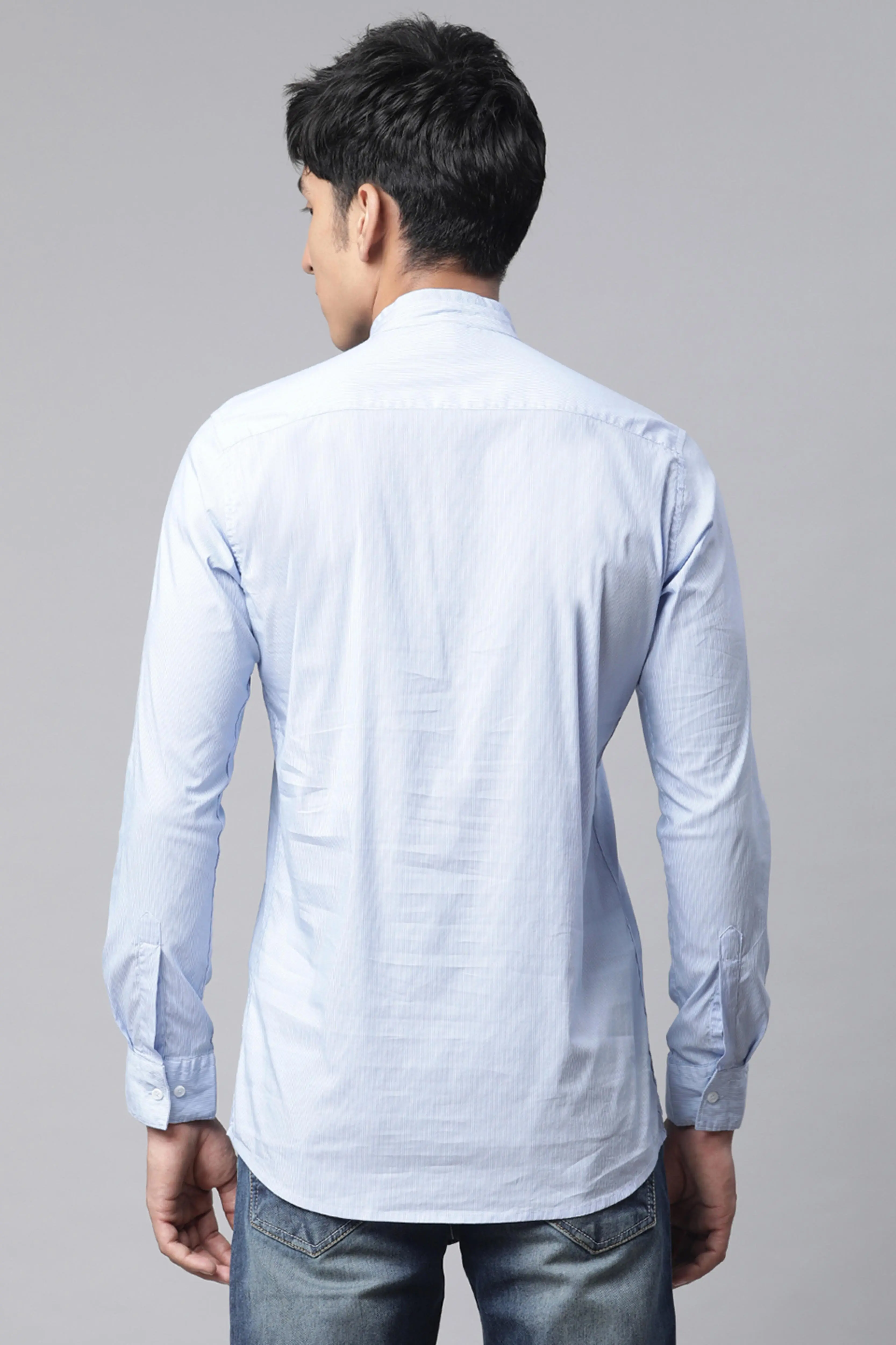 Men Sky Blue Trendo Kurta - Image 2