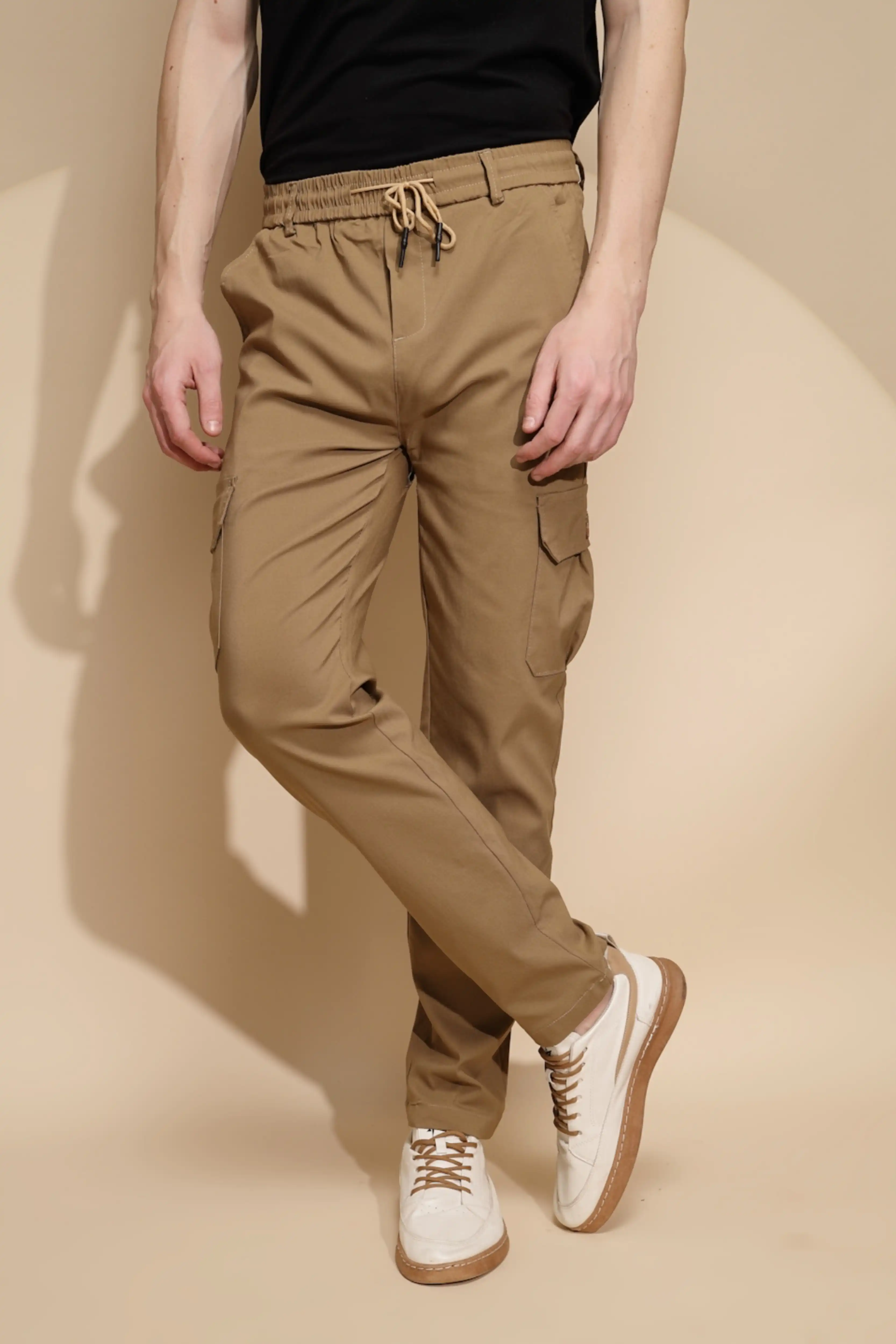 Men Brown Solid Mid Rise Cargo Pant - Image 6