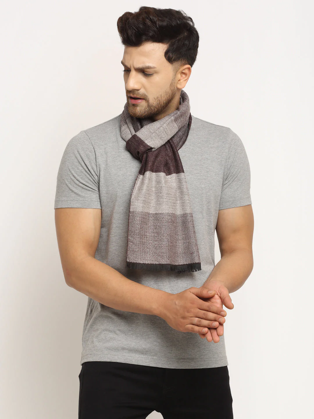 Men Brown Wool Checked Muffler