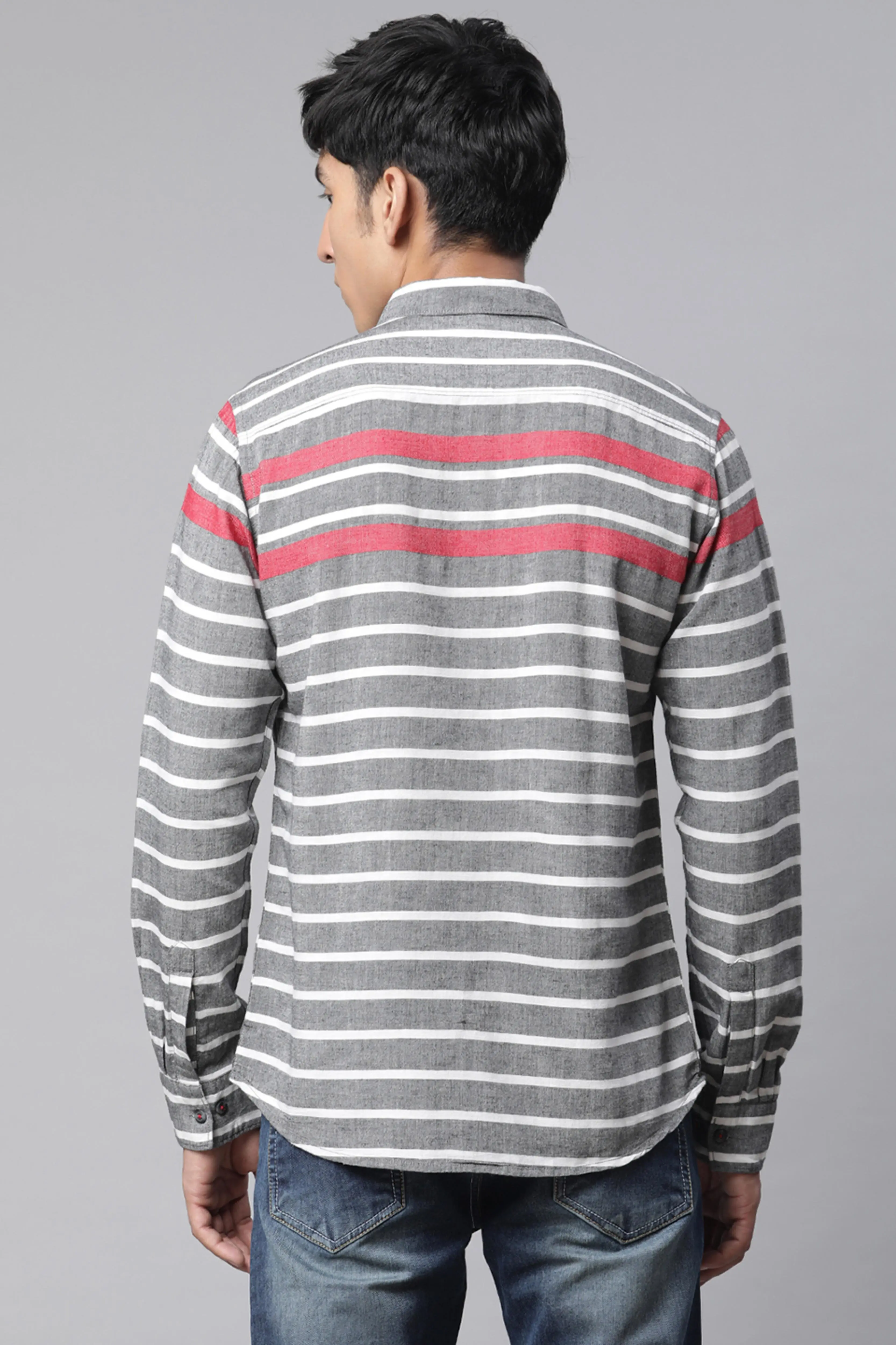 Men Striped printed Grey Horizontal Shirt - Image 2