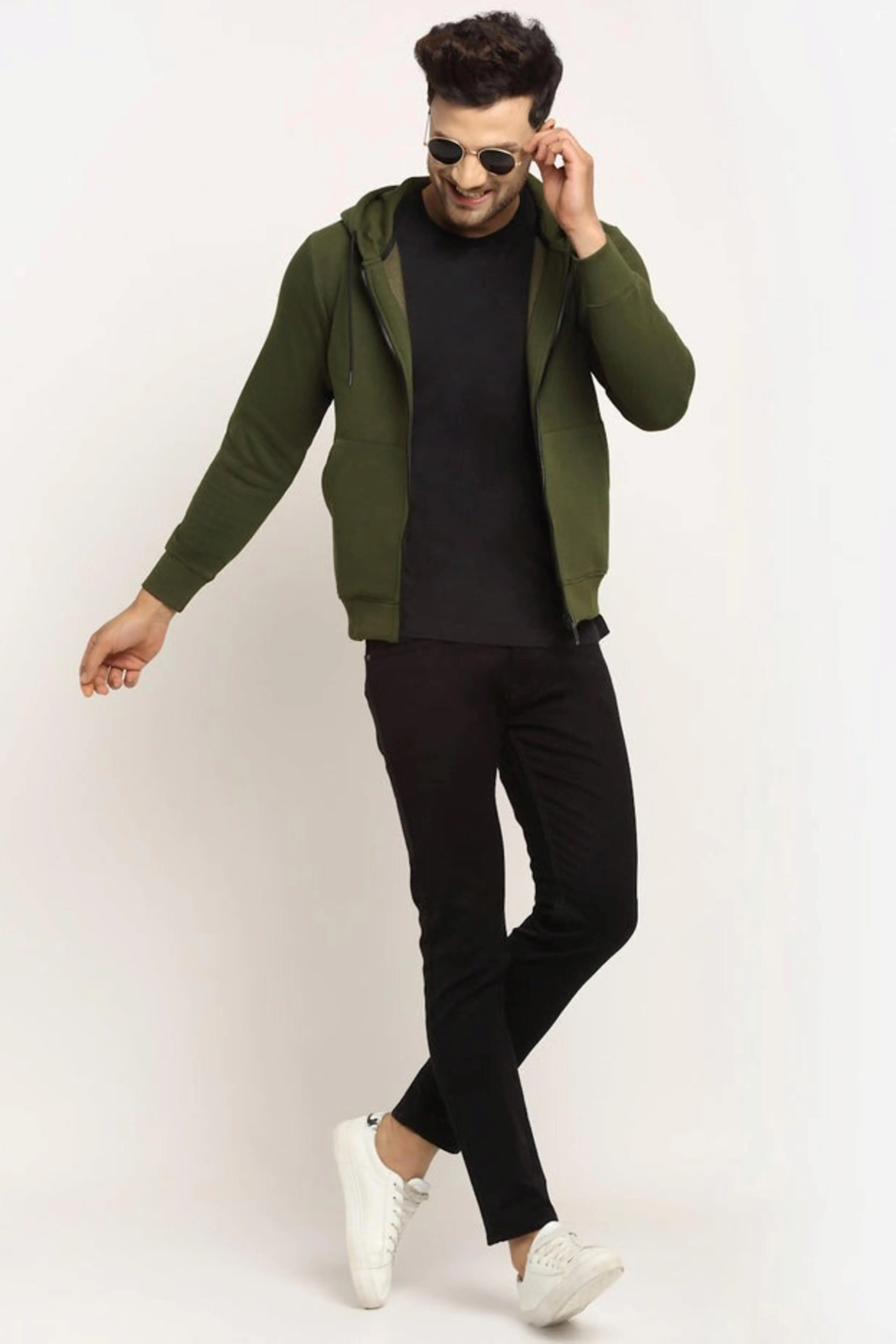 Olive Green Hosiery Solid Hooded Sweatshirt - Image 5