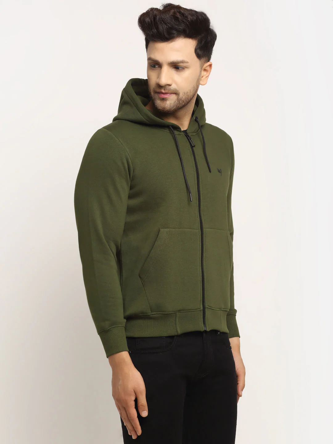Olive Green Hosiery Solid Hooded Sweatshirt - Image 8