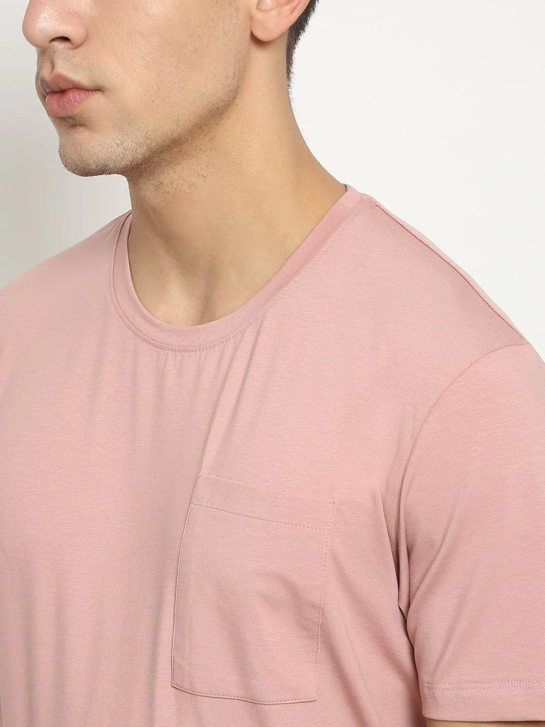 Men Pink Round Neck Cotton Solid T-Shirt - Image 5