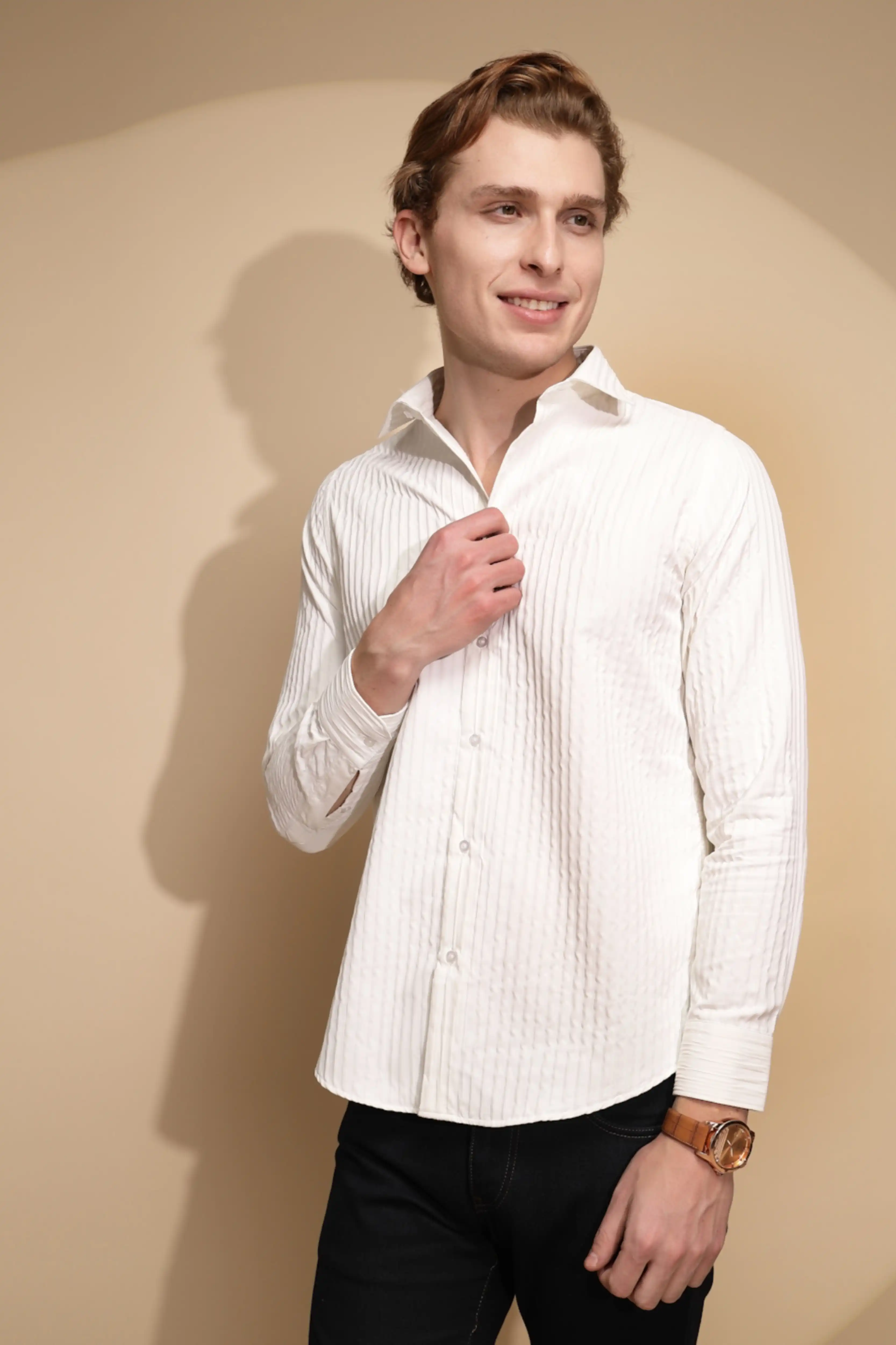 White Solid cotton Slim Fit Shirt - Image 3