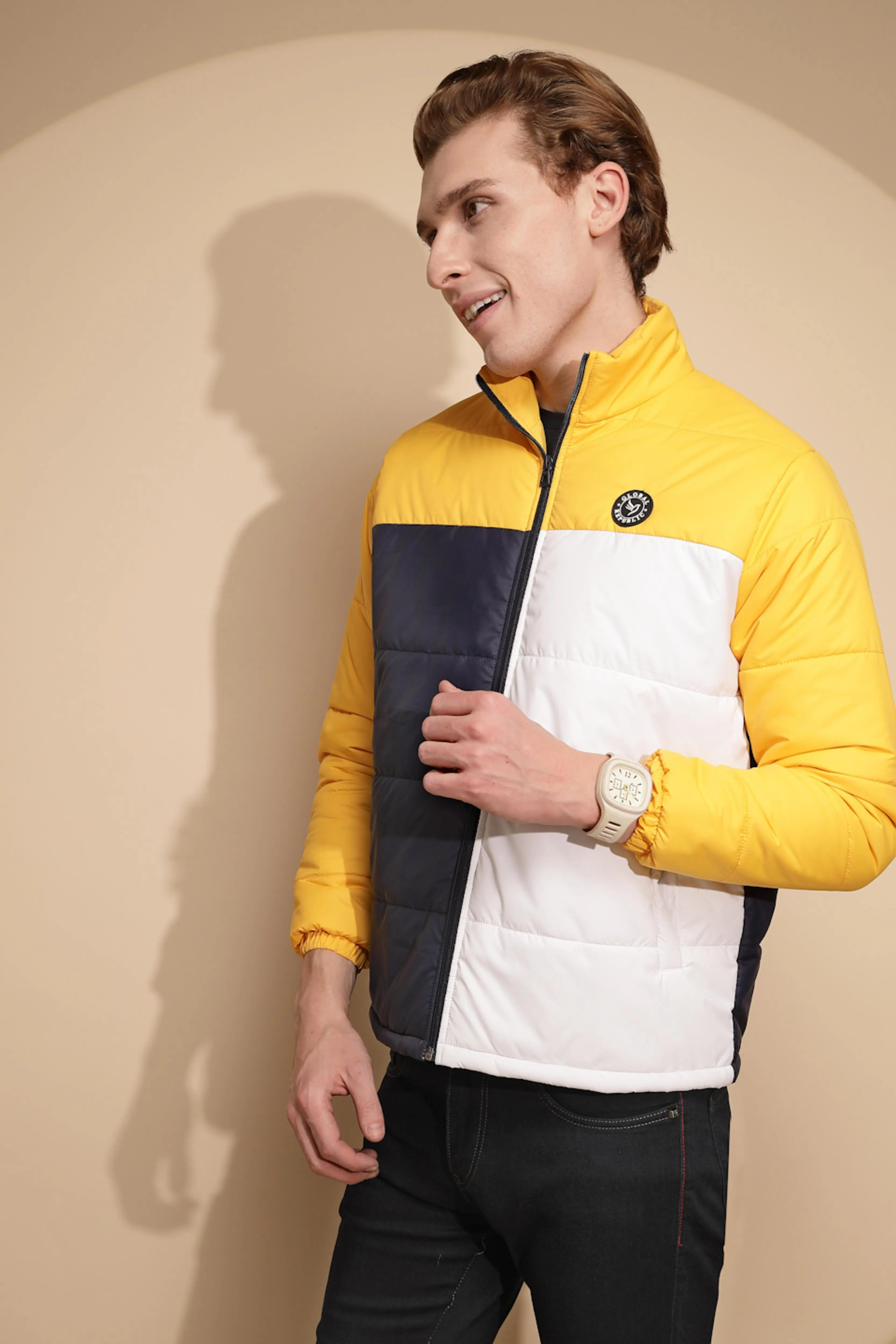 Yellow & White Color Block cotton Jacket - Image 2