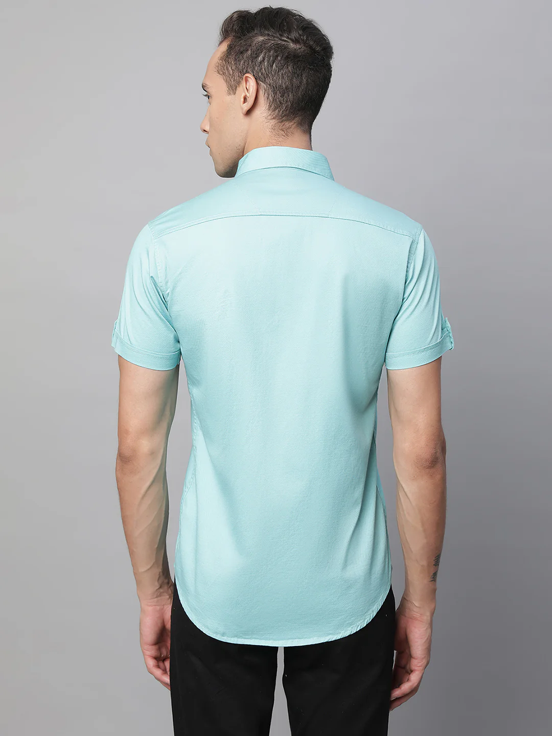 Mens Aqua Collar Neck Solid Shirt - Image 6