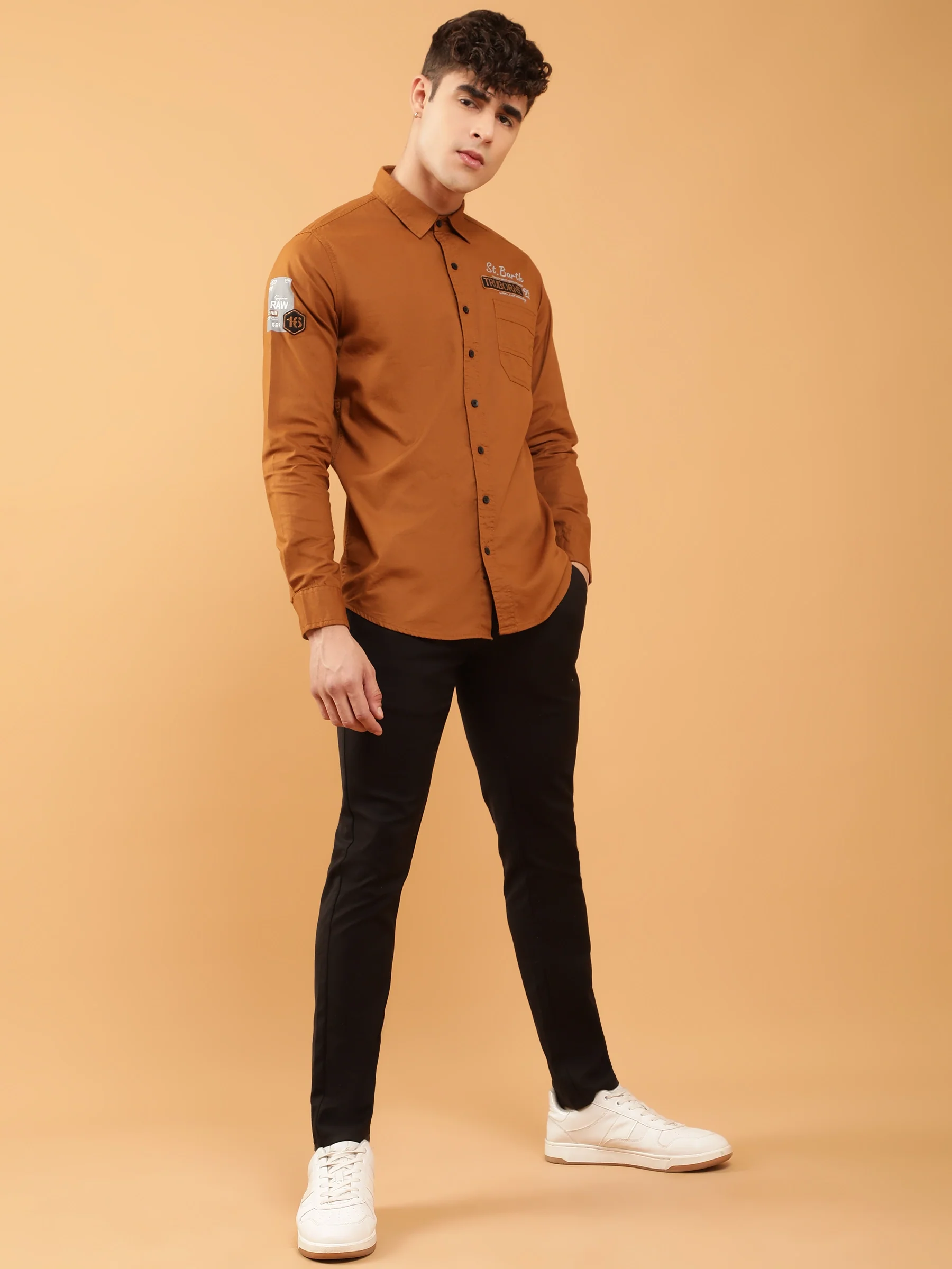 s Mustard Slim Fit Typographic Print Casual Shirt - Image 2