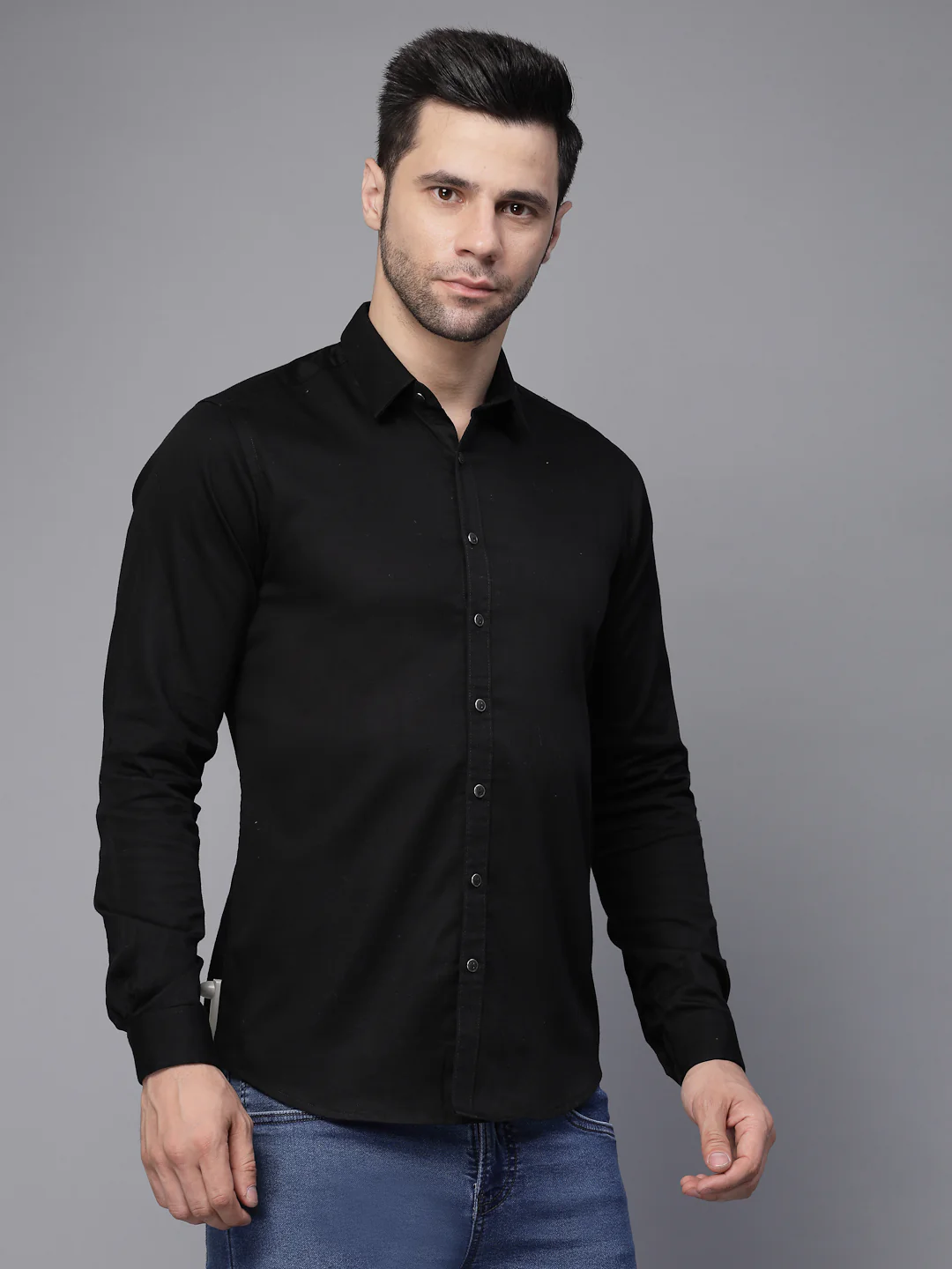 Mens Black Full Sleeve Solid Casual Shirt - Image 6