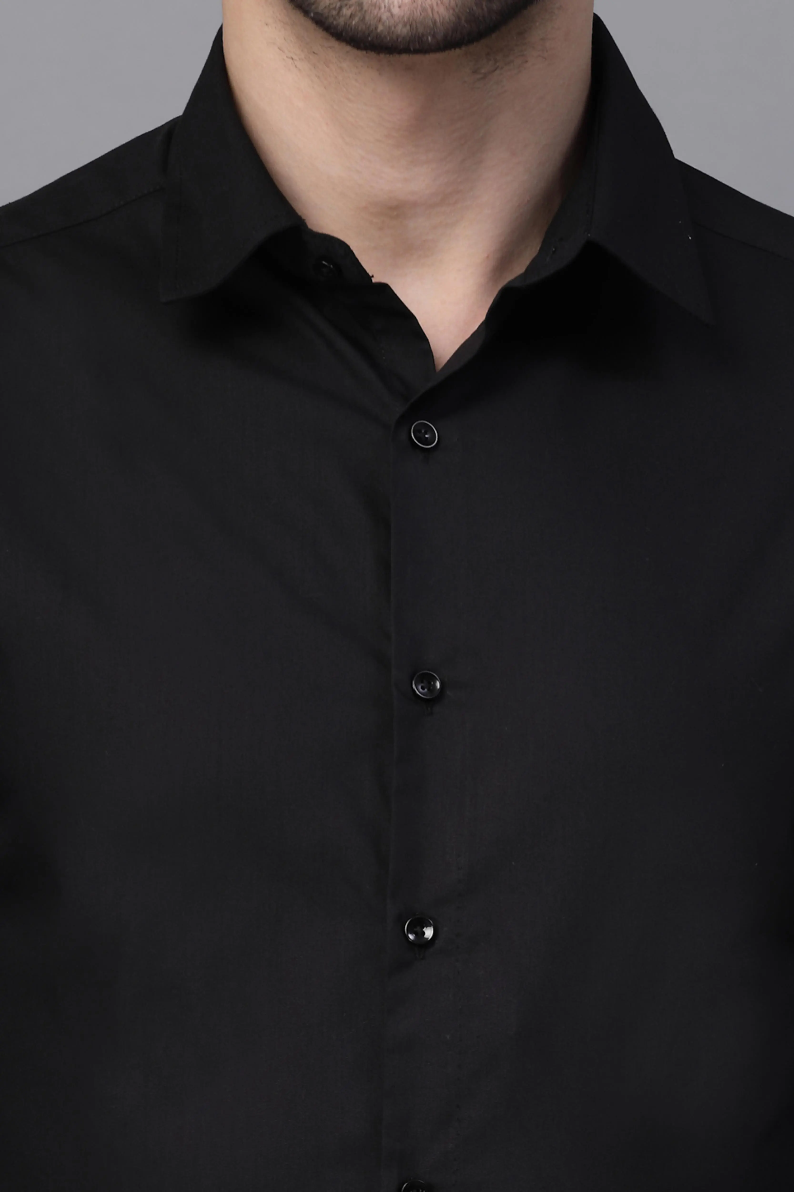 s Black Collar Neck Solid Regular Casual Shirt - Image 5