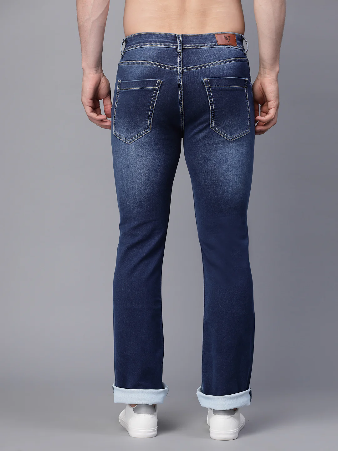 s Blue Cotton Blend Solid Cuffing Full Length Jeans - Image 6