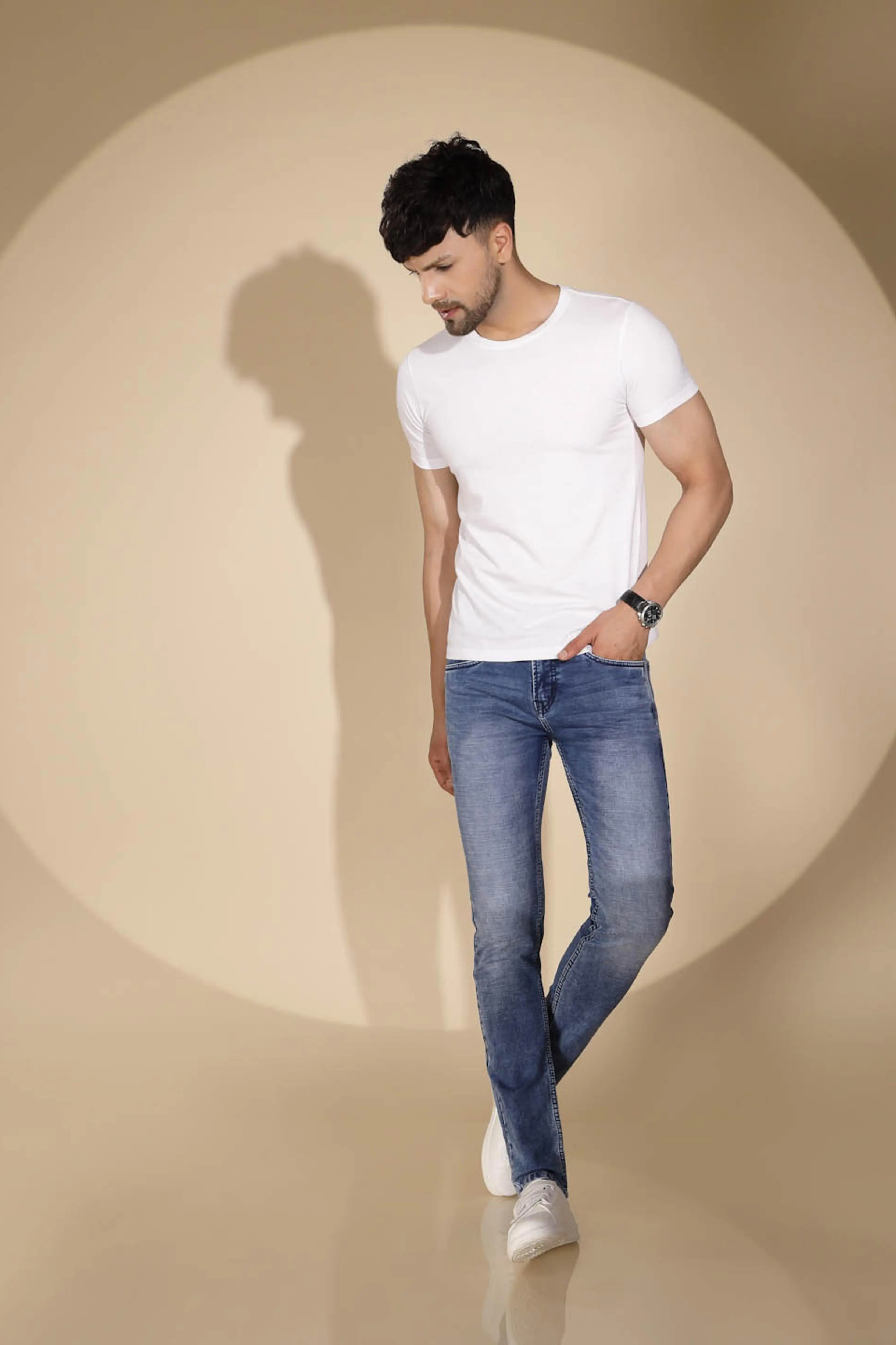 Mens Blue Denim Solid Mid Rise Jeans - Image 3