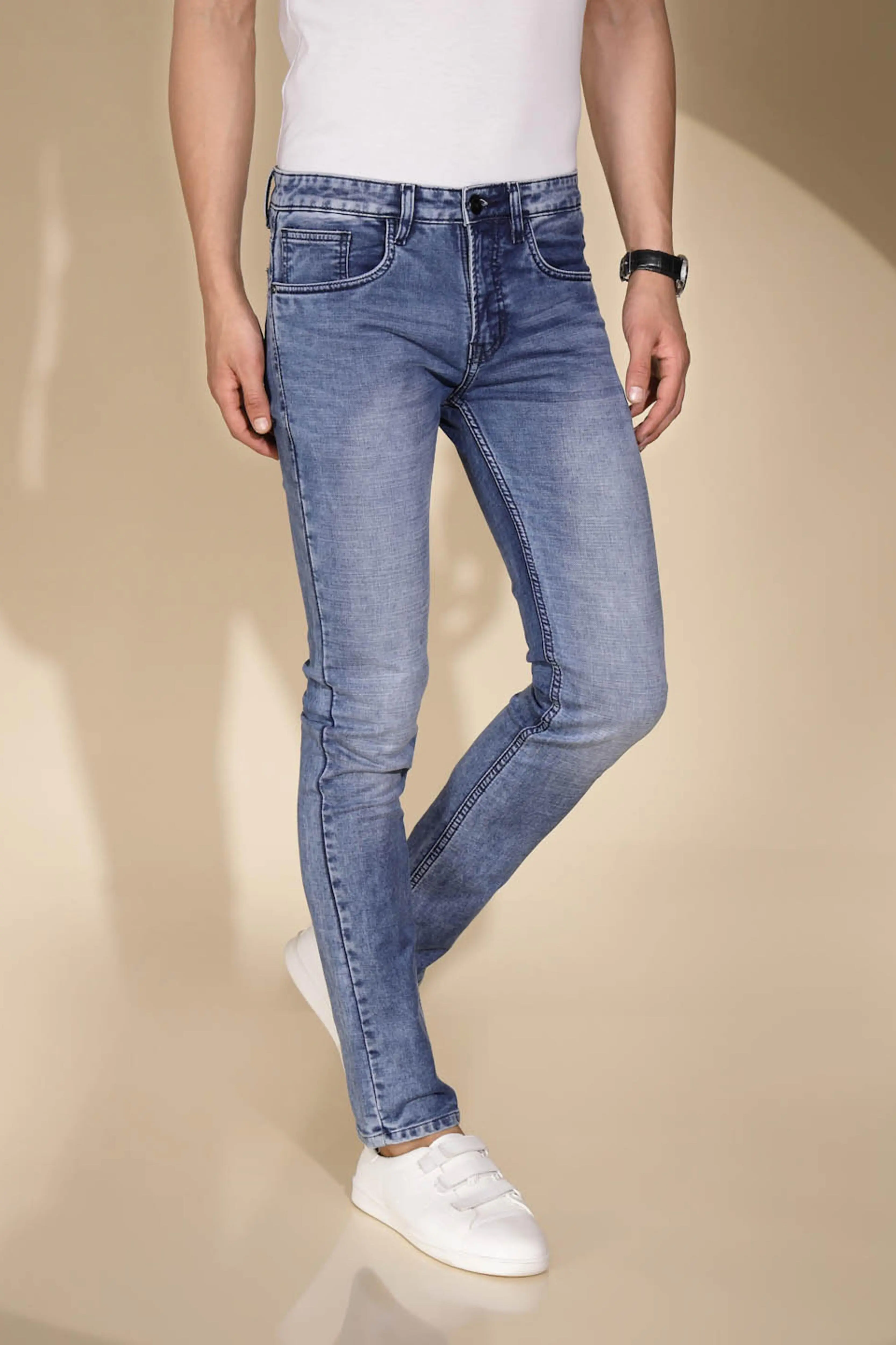 Mens Blue Denim Solid Mid Rise Jeans - Image 4
