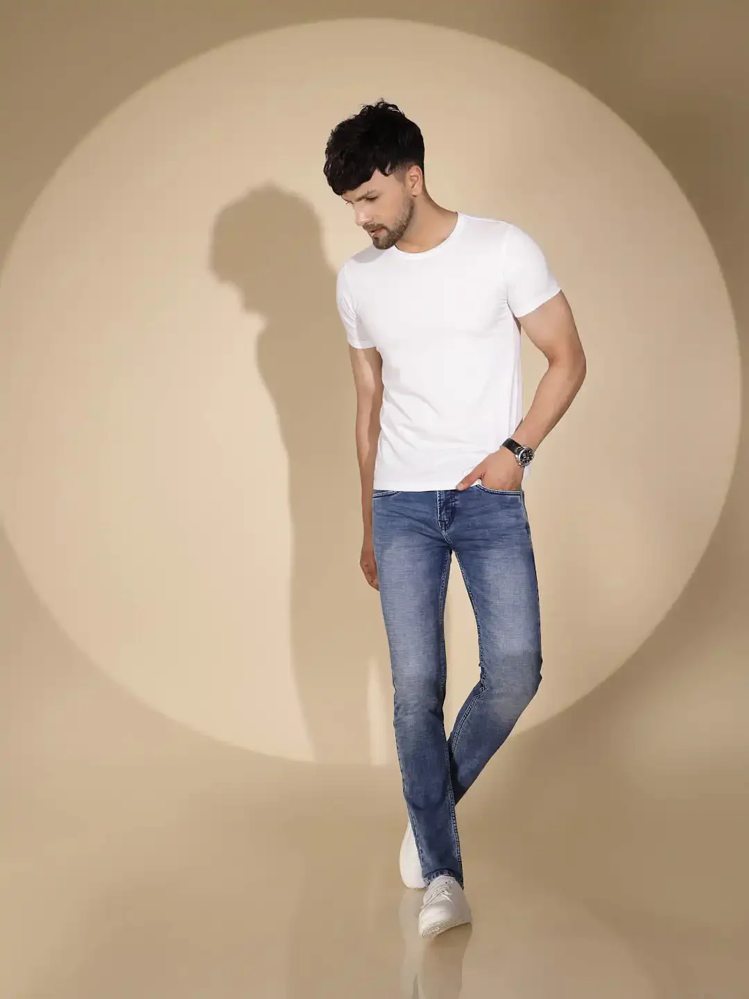 Mens Blue Denim Solid Mid Rise Jeans - Image 6