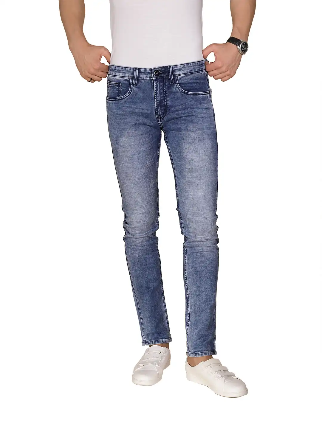 Mens Blue Denim Solid Mid Rise Jeans - Image 8