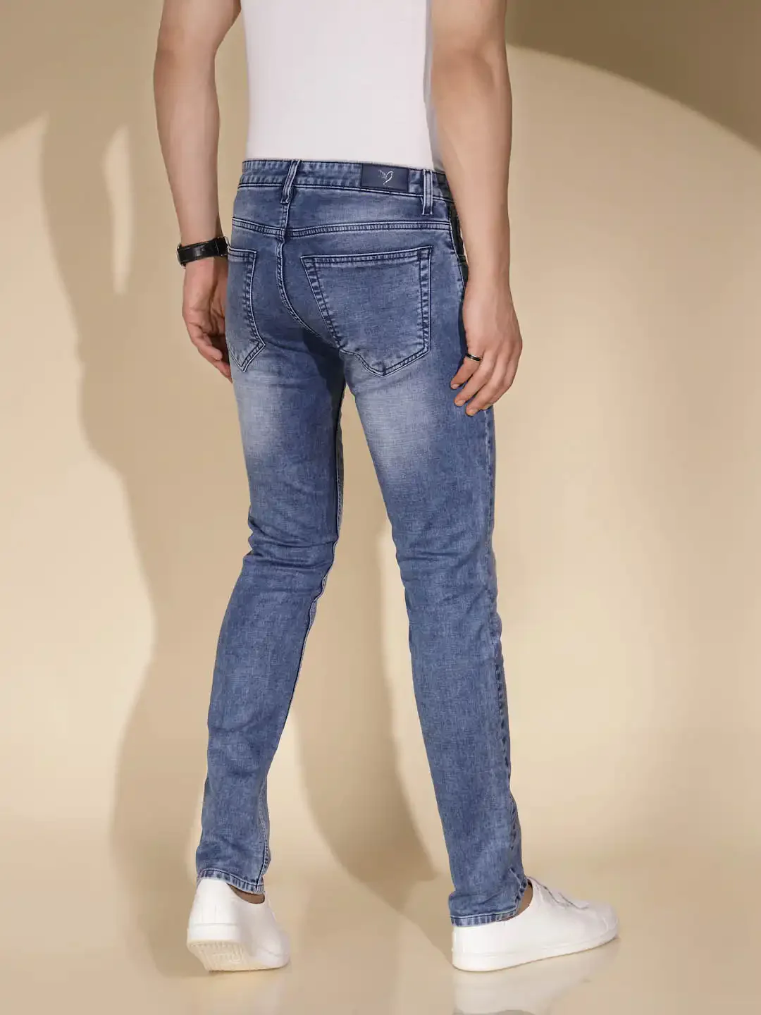 Mens Blue Denim Solid Mid Rise Jeans - Image 9