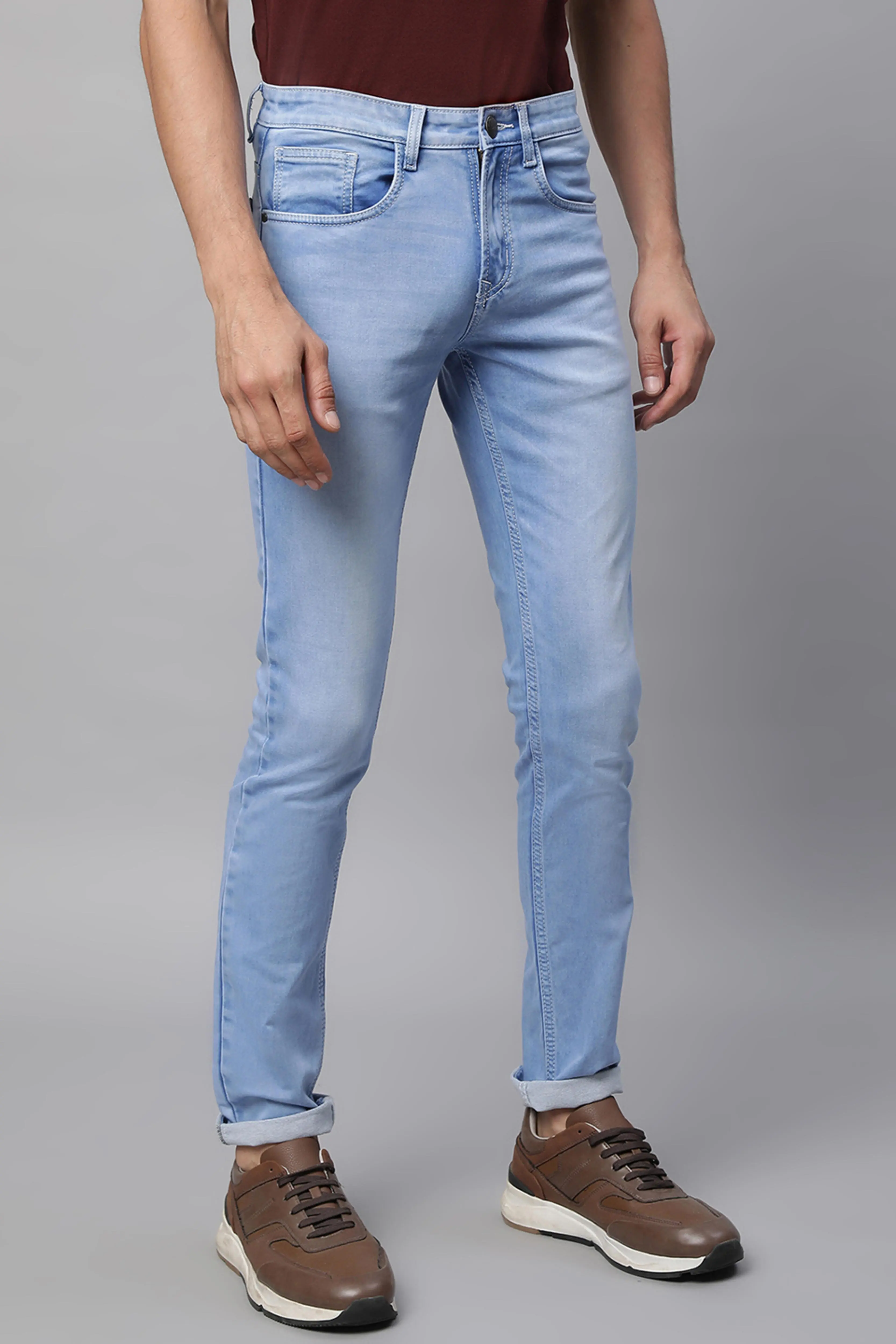 s Light Blue Cotton Blend Solid Mid Rise Slim Fit Jeans - Image 3