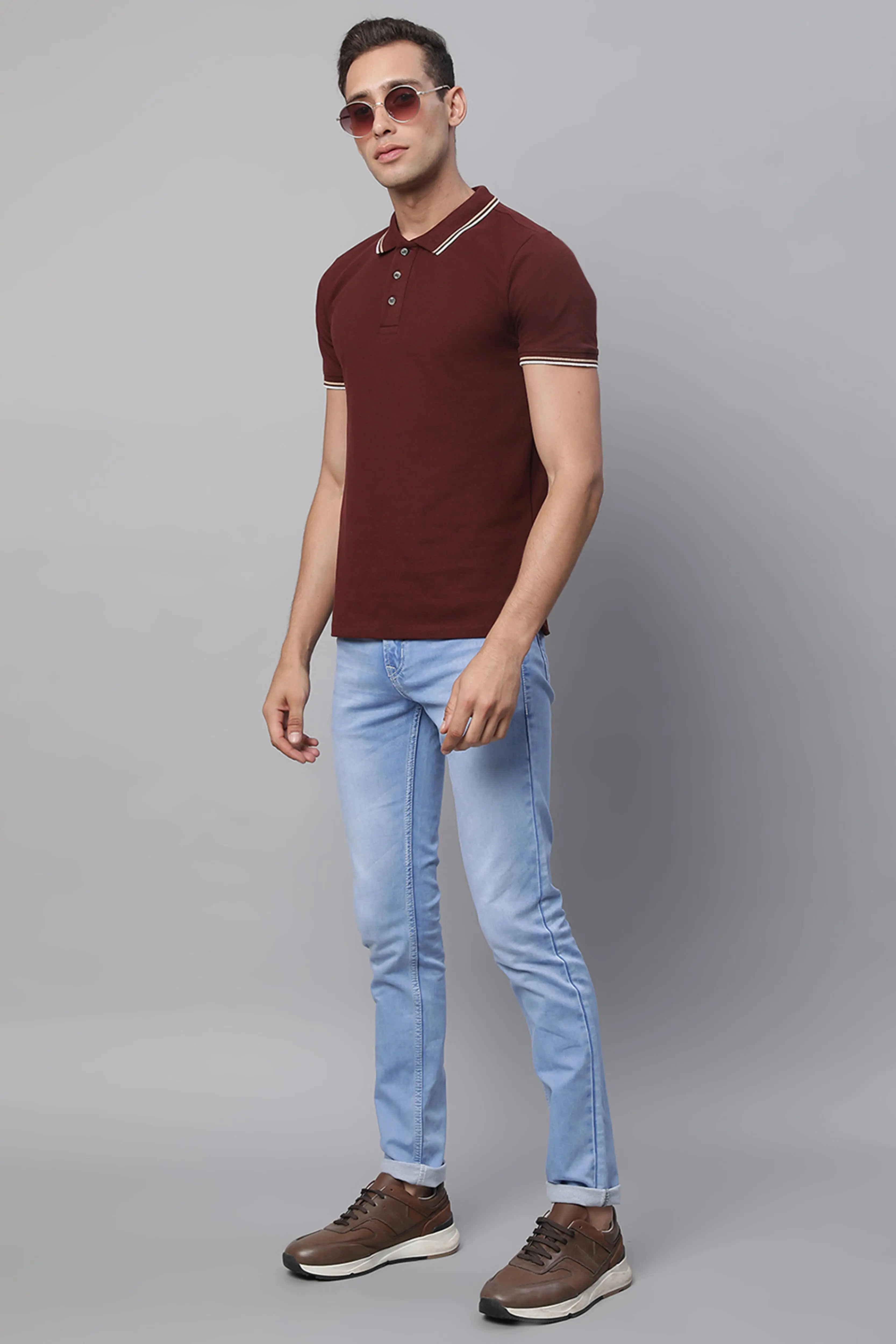 s Light Blue Cotton Blend Solid Mid Rise Slim Fit Jeans - Image 6