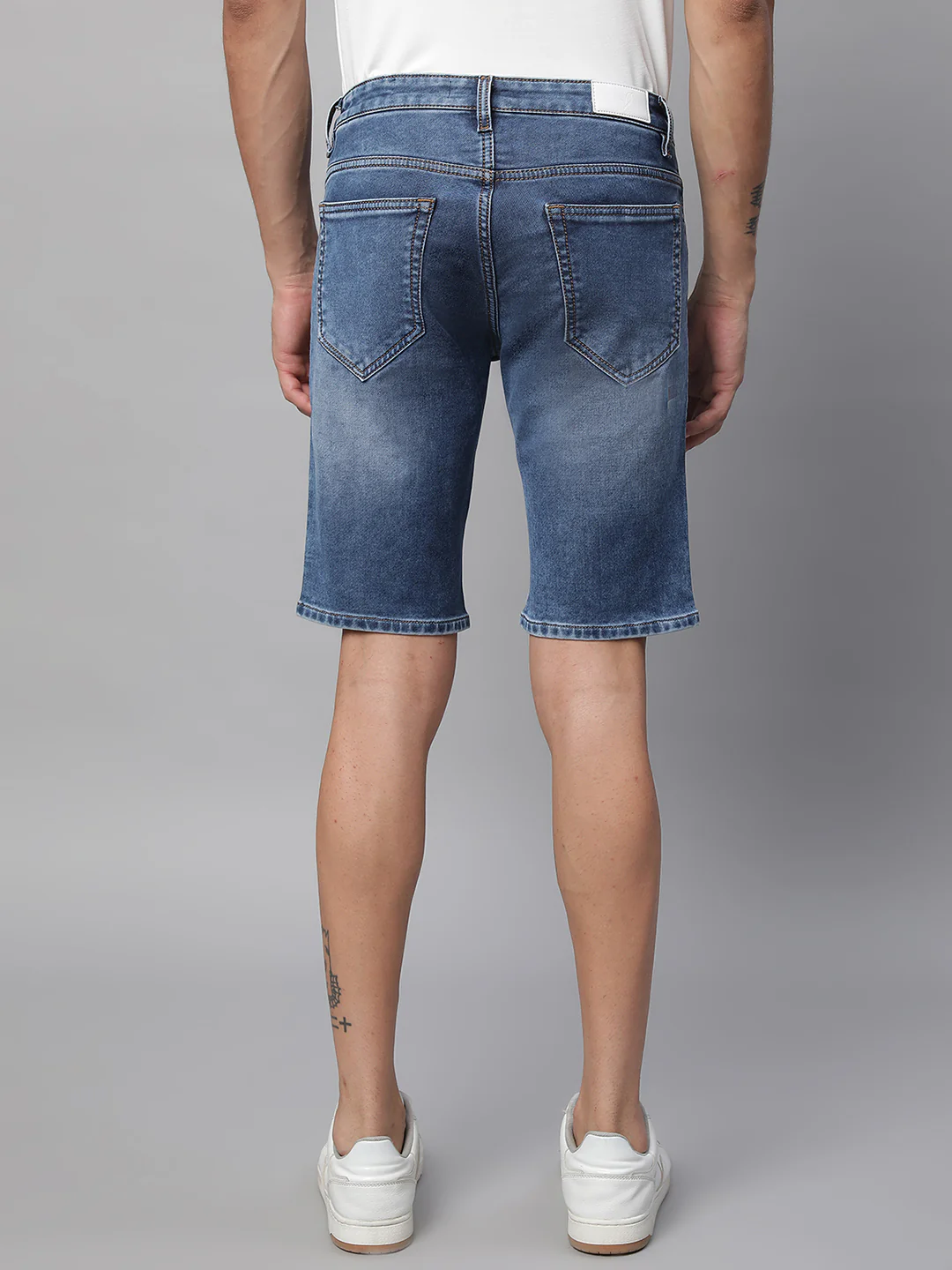 Mens Blue Solid Mid Rise Regular Fit Short - Image 3