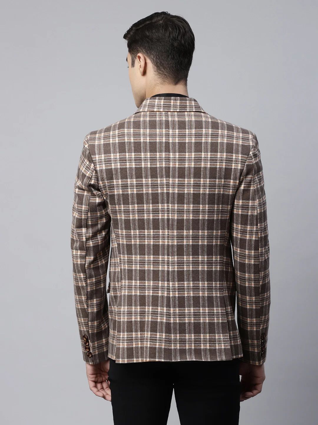 s Brown Tailored Fit Monochromatic Plaid Coat - Image 5
