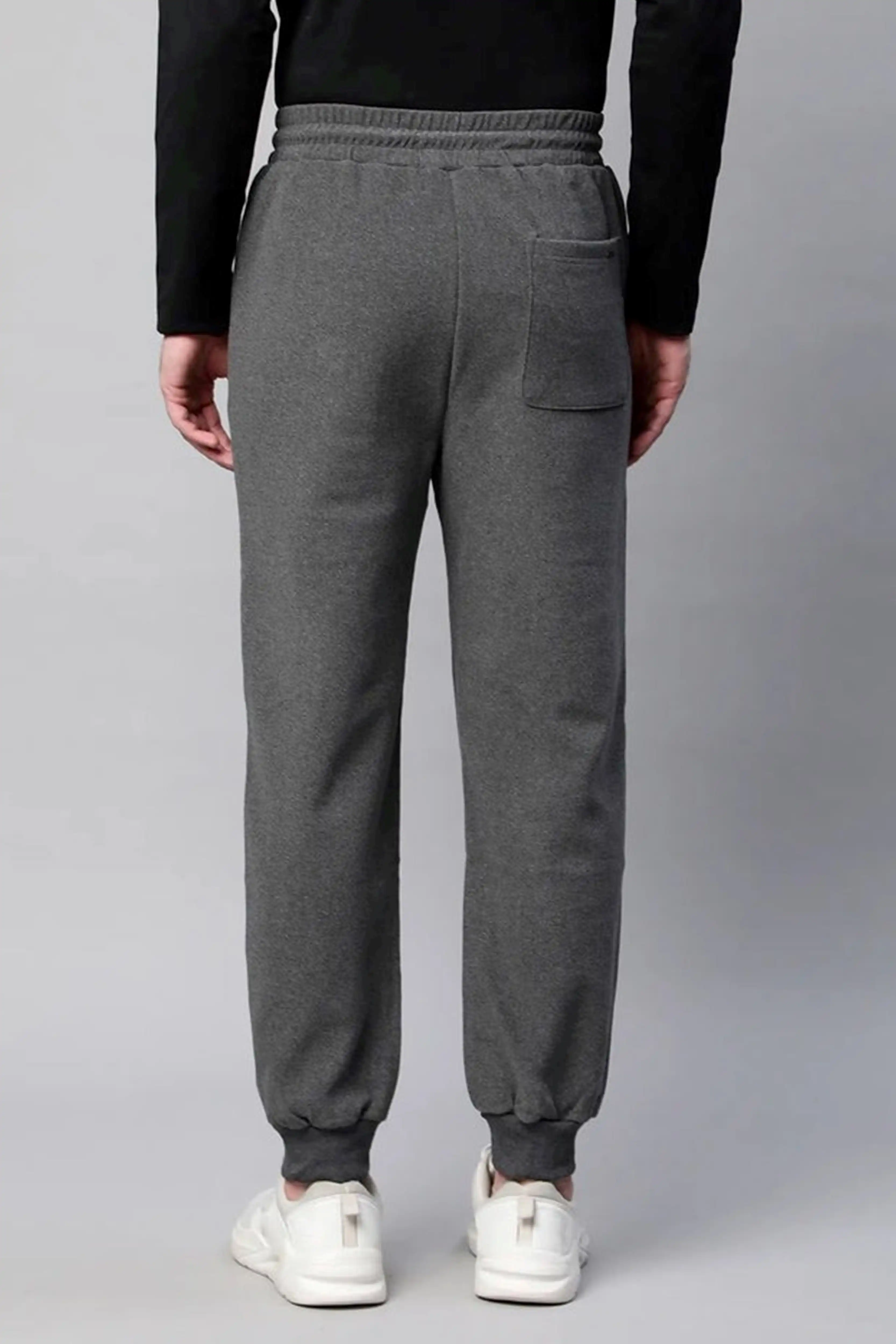 Grey Solid Cotton Blend Winter Joggers - Image 4