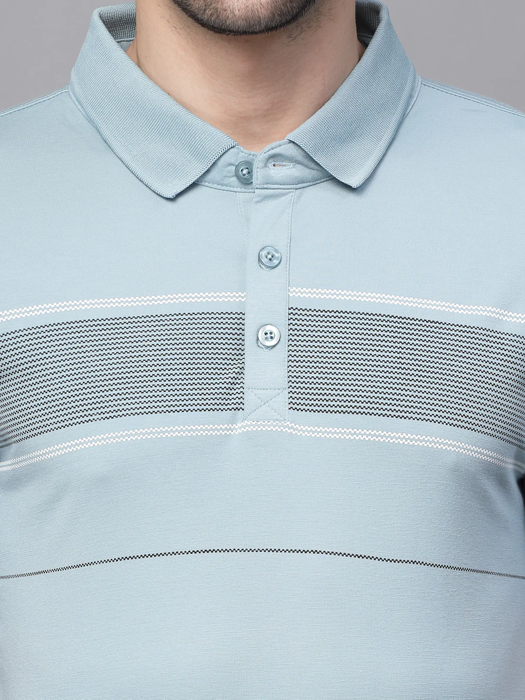 Deep Blue Collar Neck Printed T-Shirt - Image 4