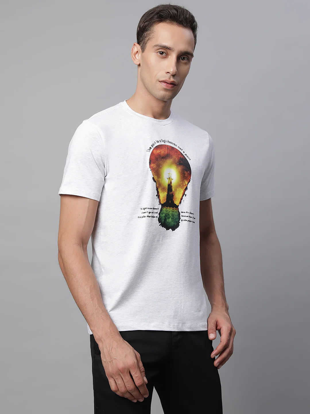 Mens Ecru Round Neck Printed T-Shirt - Image 4