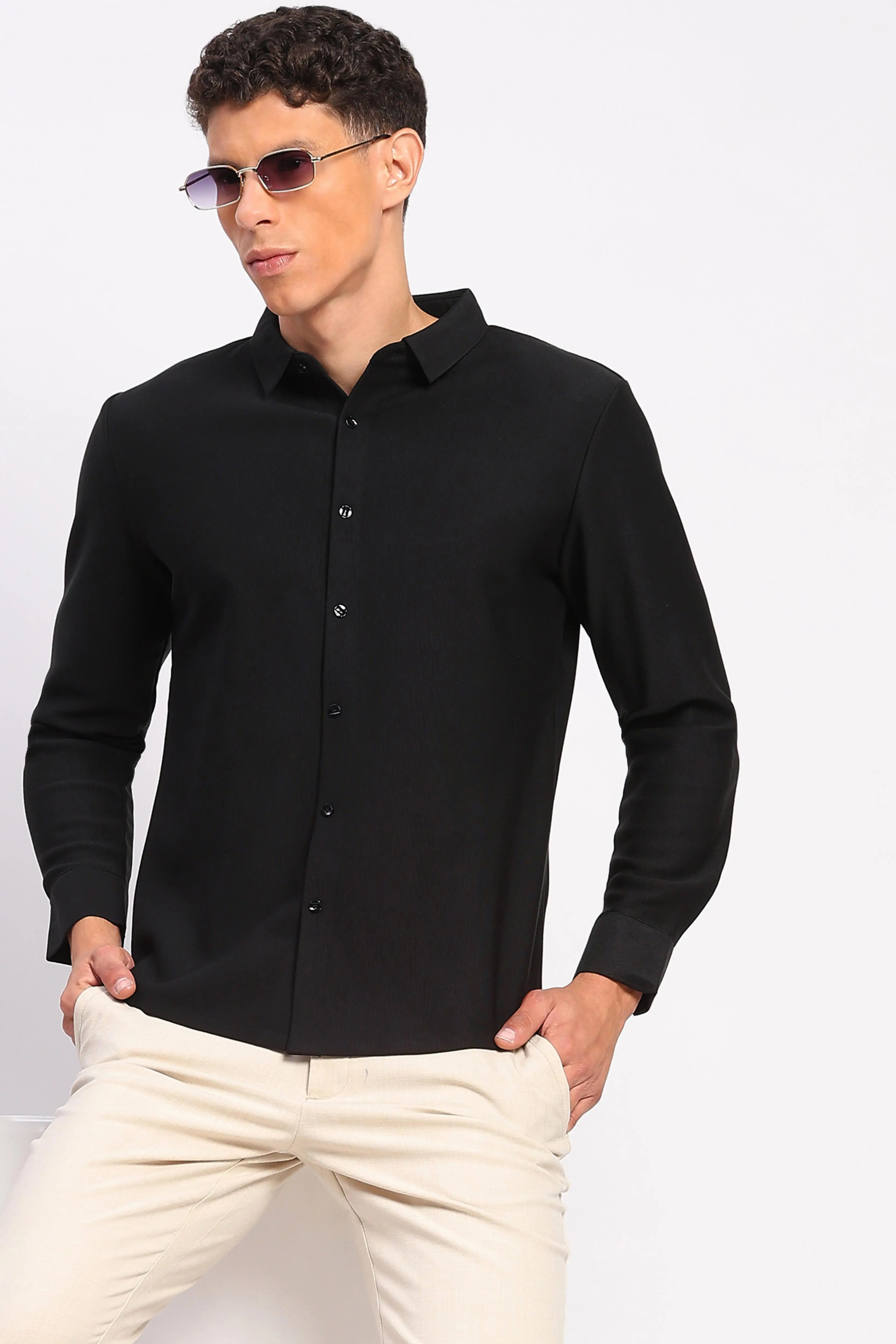 Black Fleece-Lined Stretch Winter Shirt - Image 7