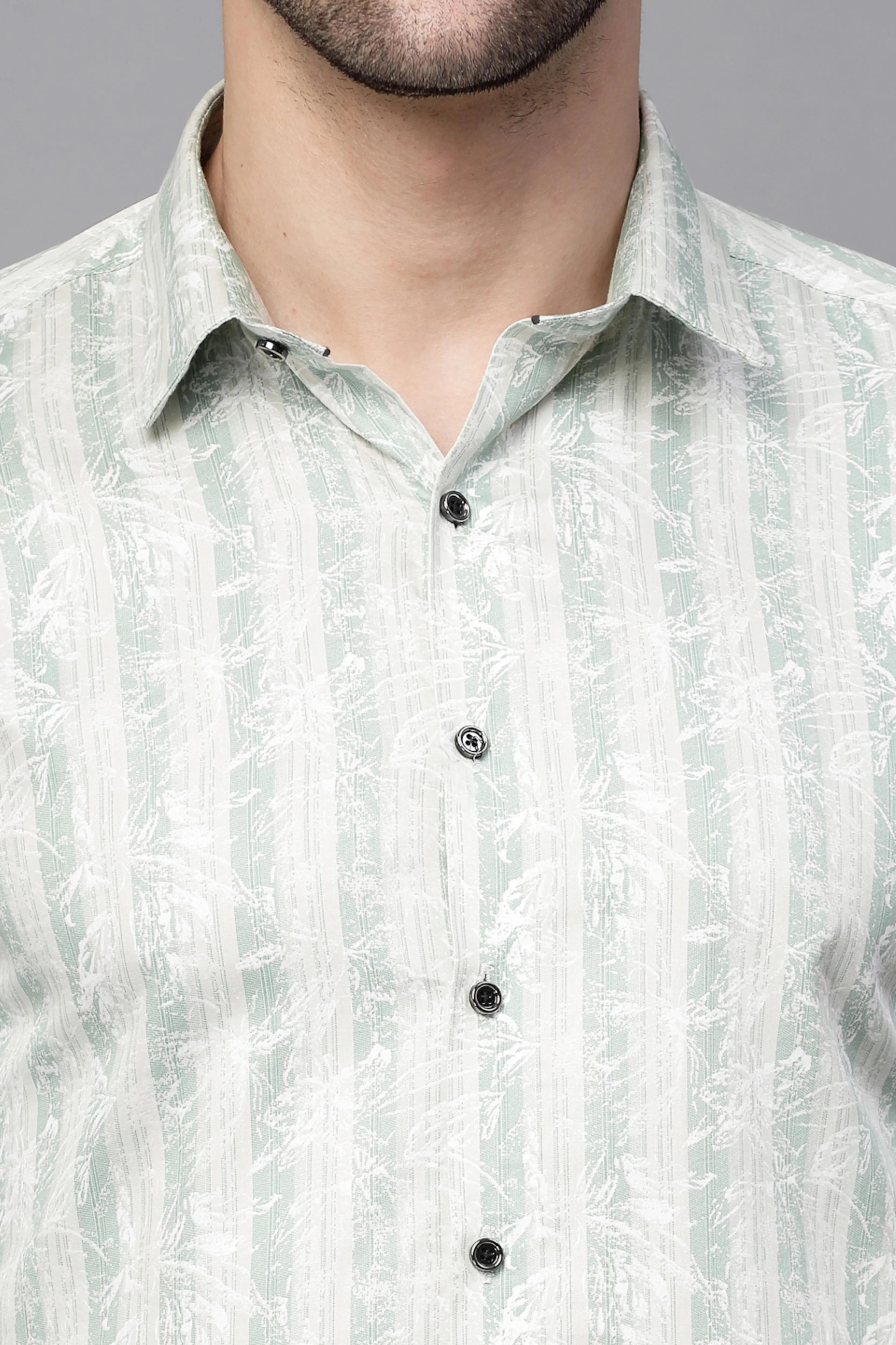 Green Striped Cotton Blend Shirt - Image 5