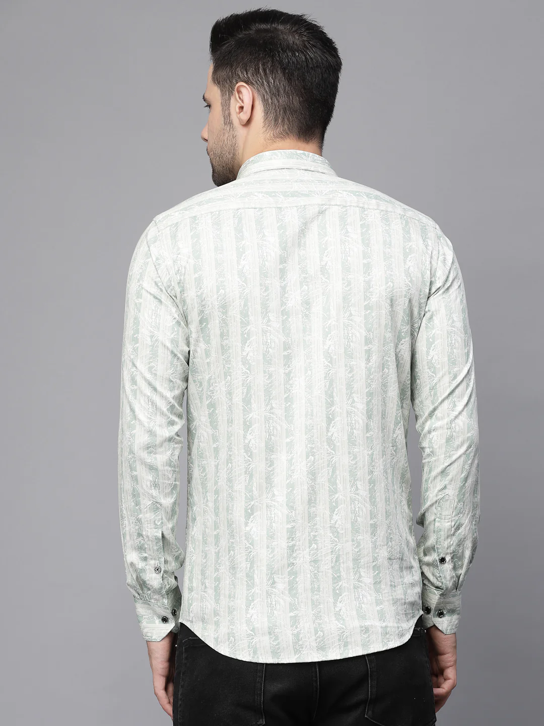 Green Striped Cotton Blend Shirt - Image 7