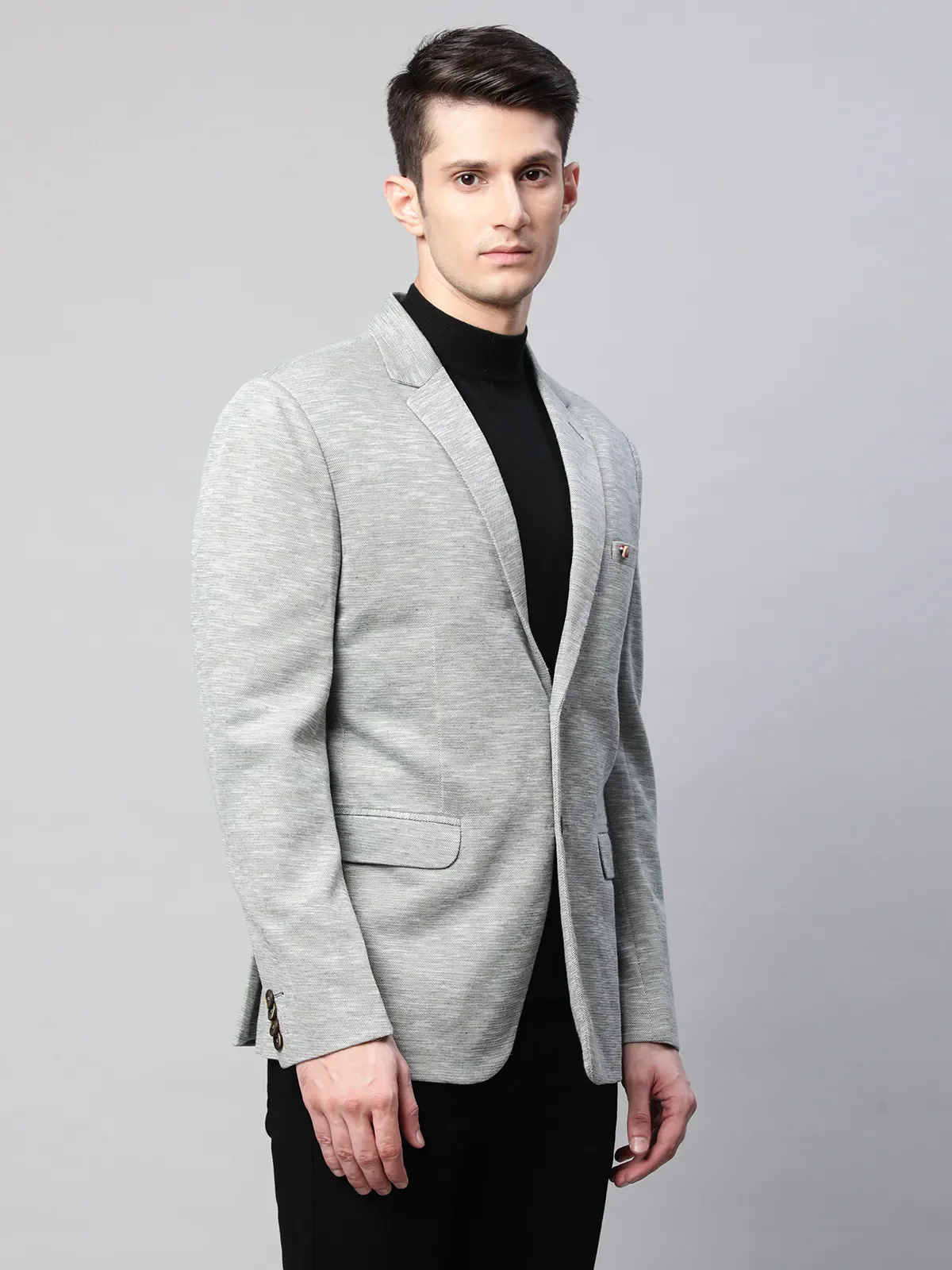 s Green Cotton Terry Slub Textured Single Breasted Coat - Image 2