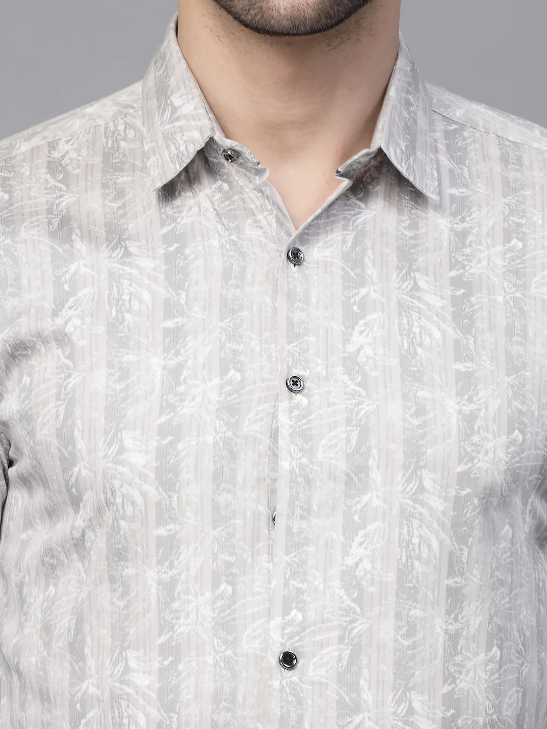 s Grey Striped Full Sleeve Regular Fit Shirt - Image 9