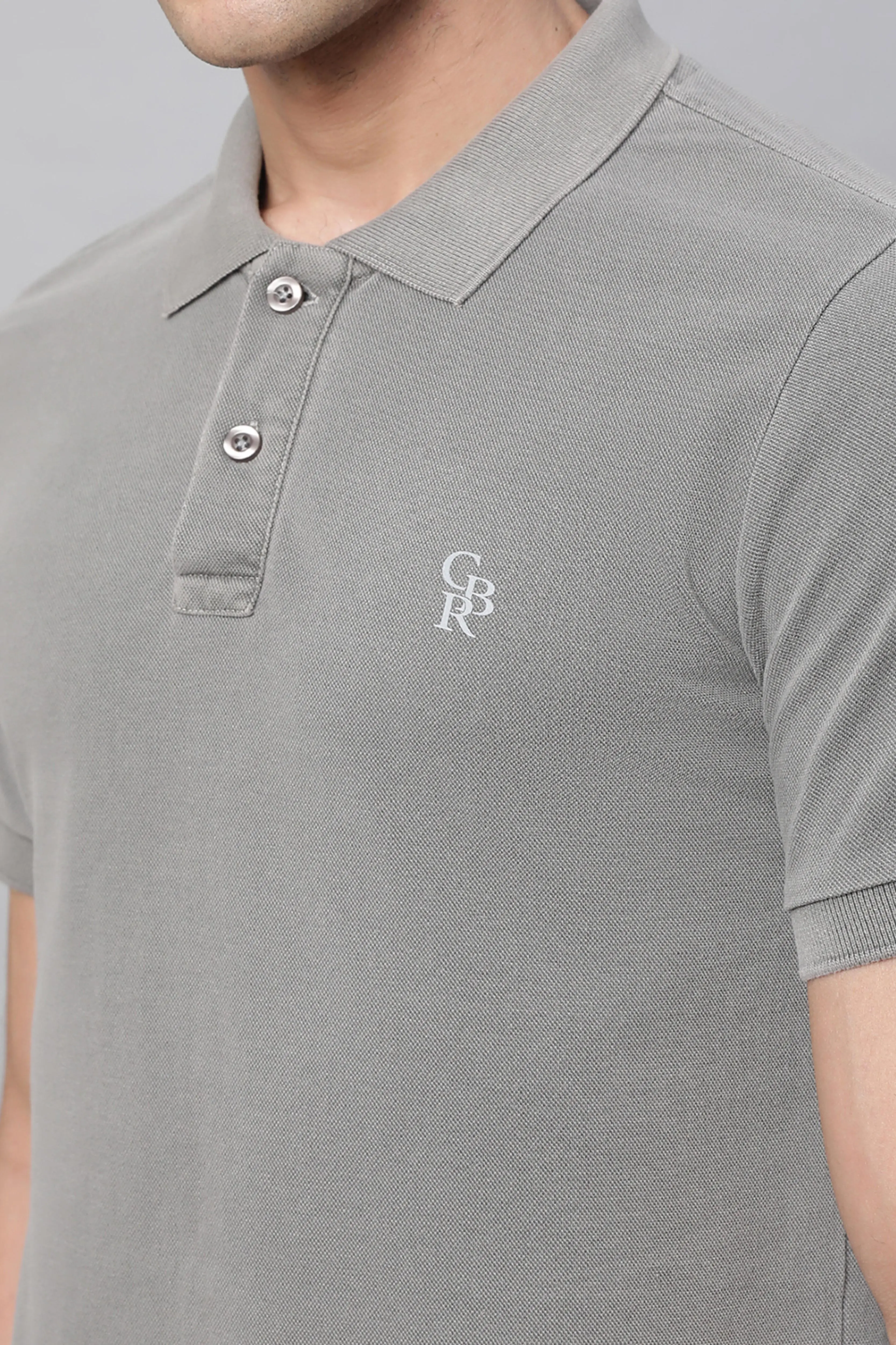 Mens Grey Collar Neck Solid T-Shirt