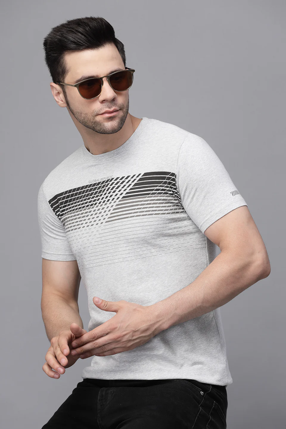 Grey Round Neck Printed T-Shirt - Image 8
