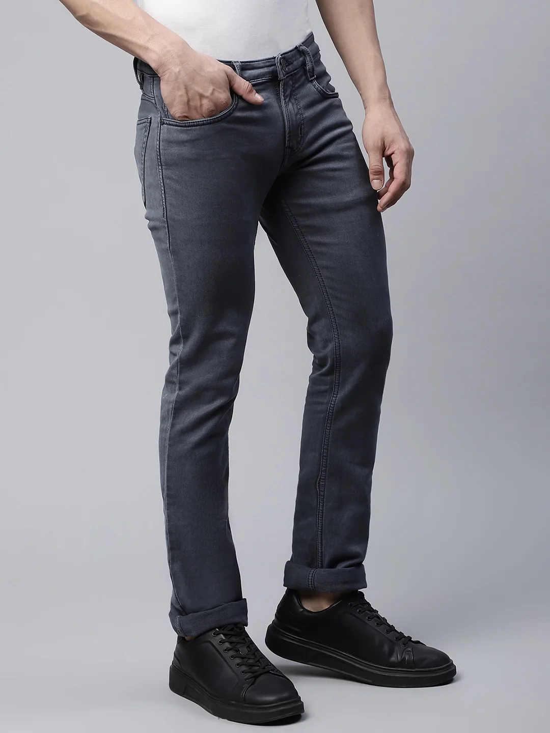 Mens Grey Faded Tapered Leg Low Rise Jeans - Image 3